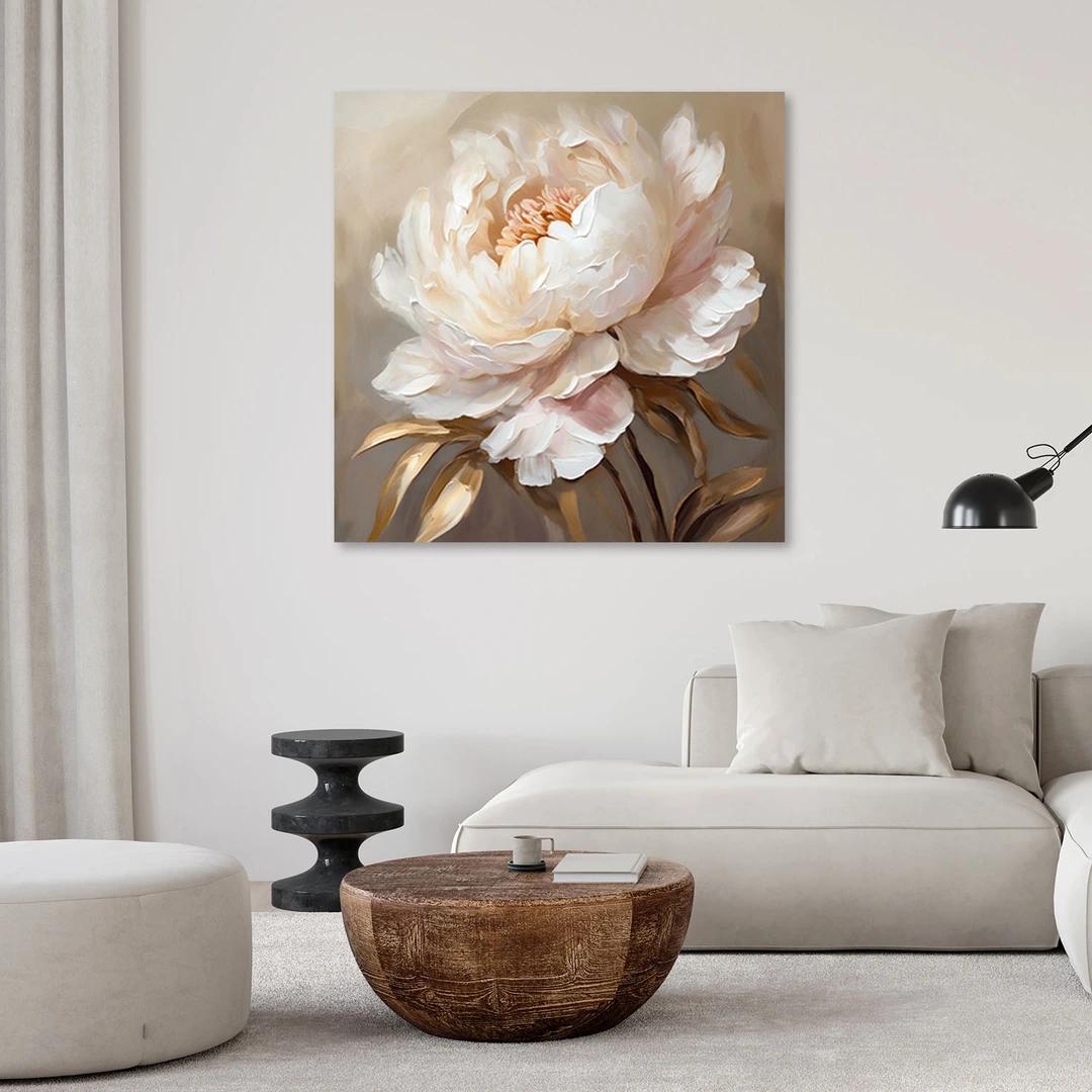 Canvasbillede, pæon guld 3D