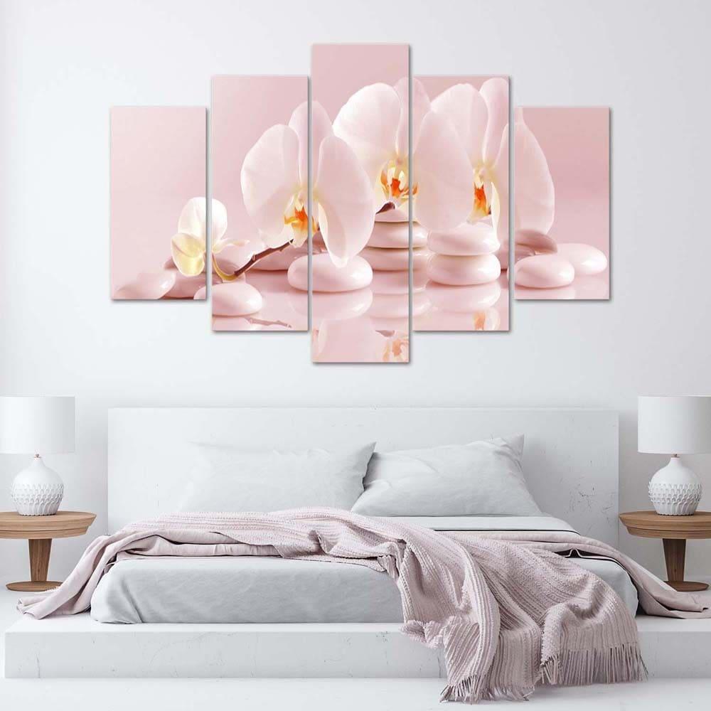5 stykke lærredsprint Pink Flower Orchid