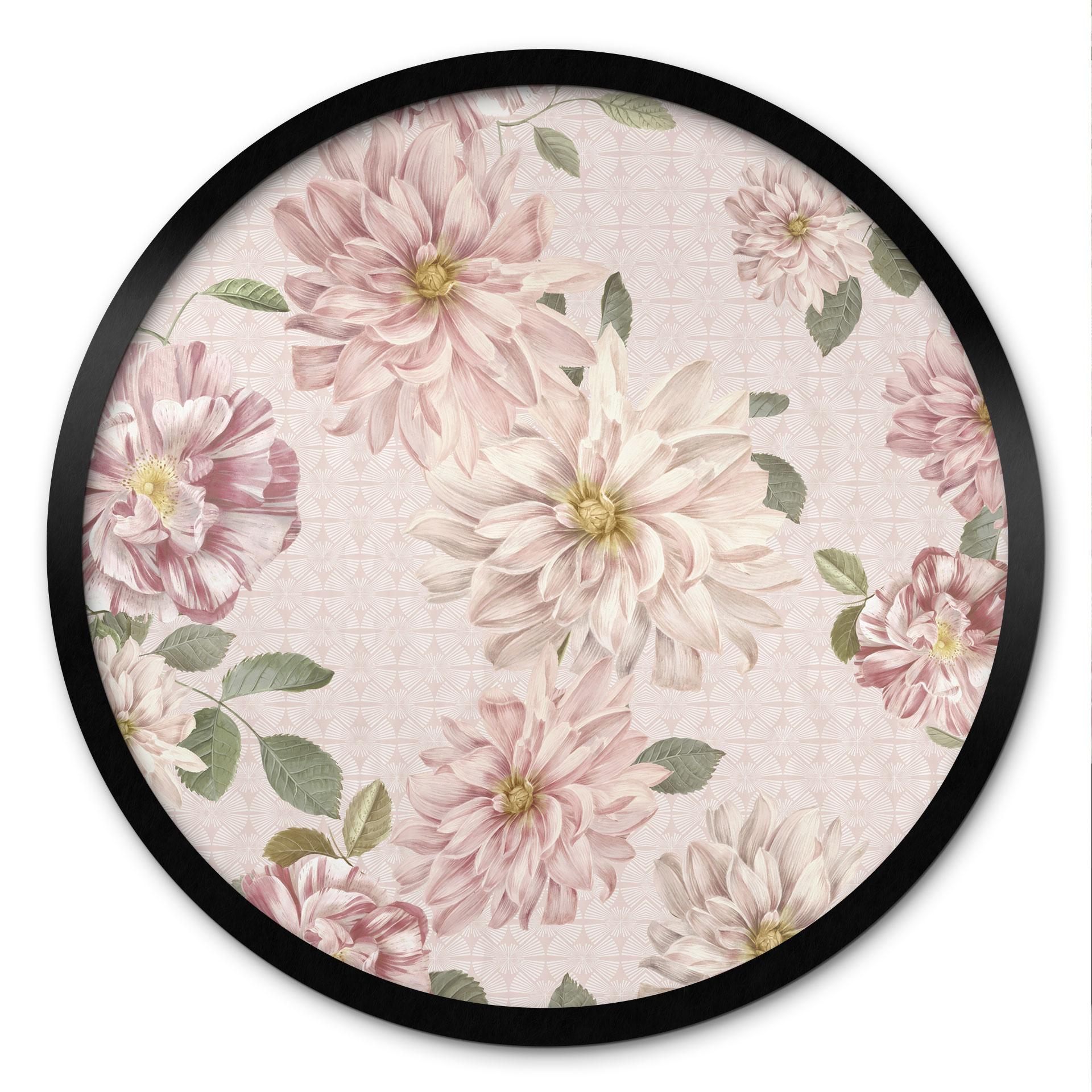 Plakat Dahliaer Shabby Chic Pink - Blomsterdekoration - Rund