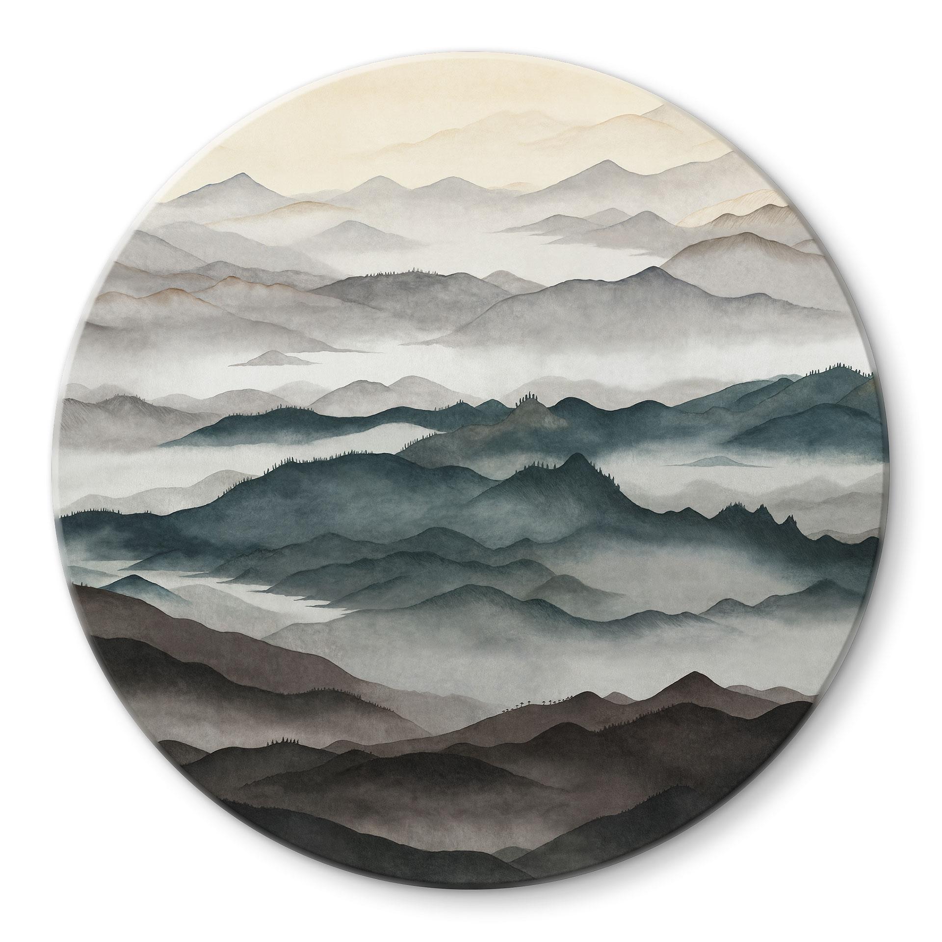 Stampa su Vetro Roerich Light - Paesaggio Montano Nebbioso - Sir Edward x Grigory Gladarev - Rotondo