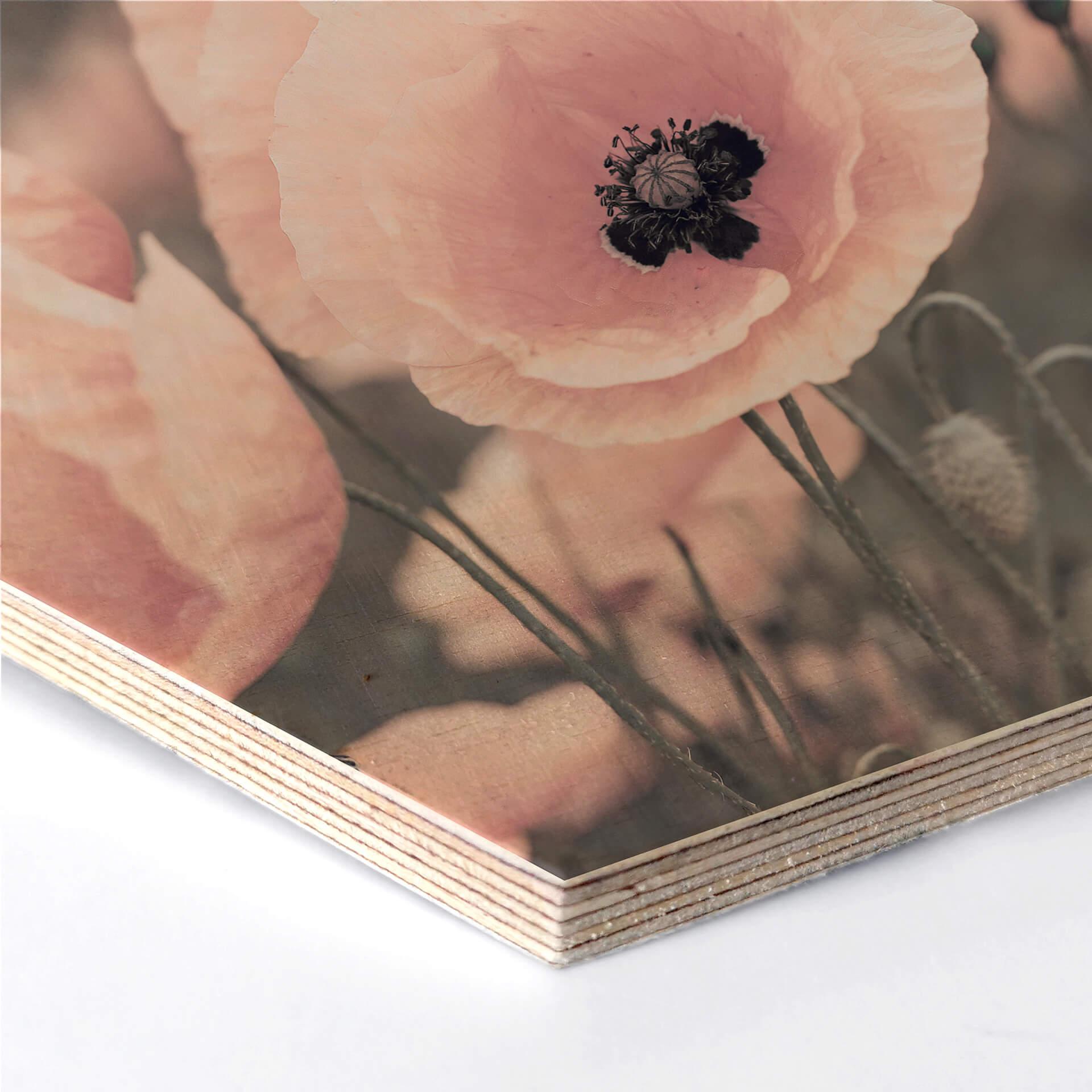 Hexagon - Holz Birke-Furnier Delgado – Rosa Mohnblume