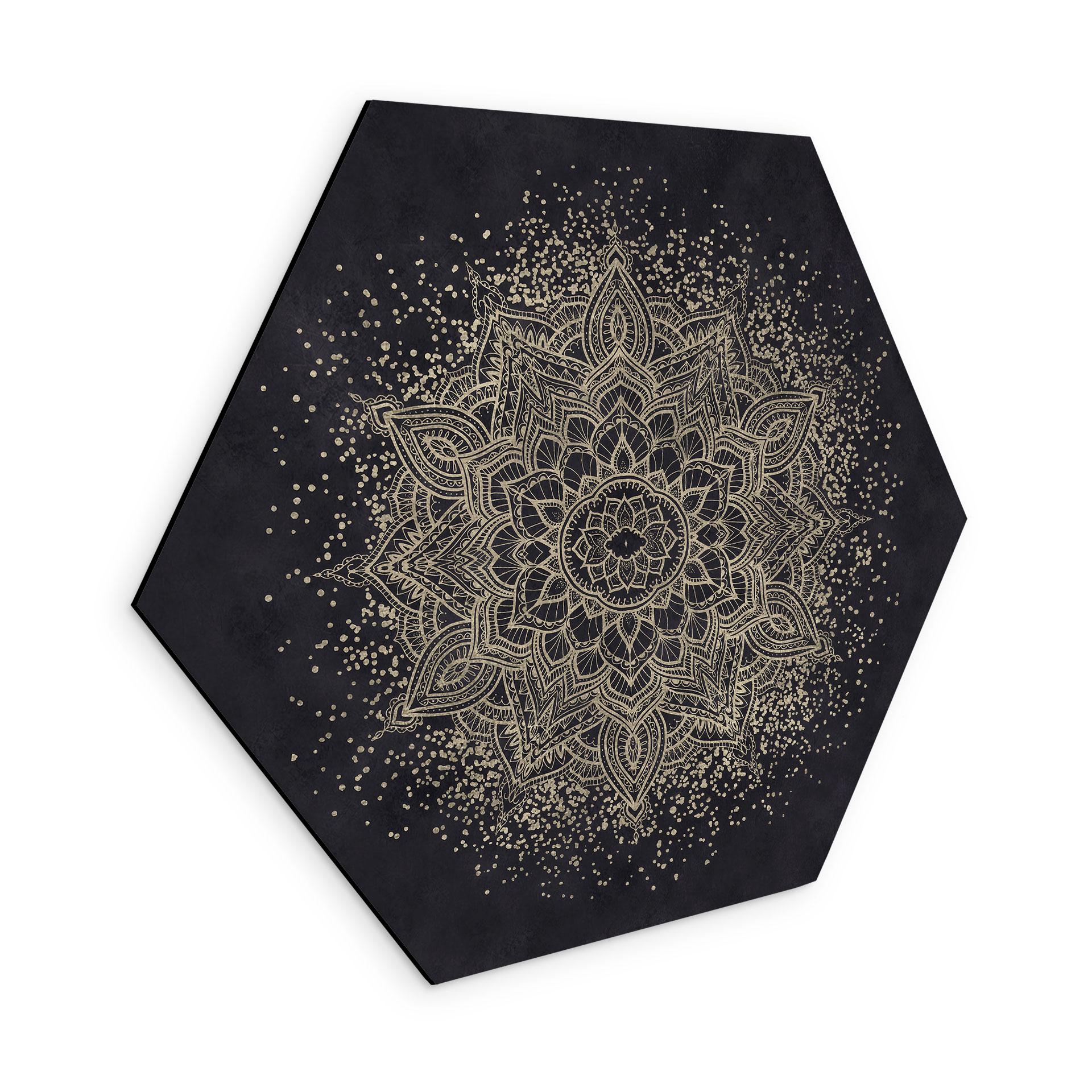 Sekskantet billede Elegant mandala i sort og guld - Bloomery Decor - Aluminium dibond