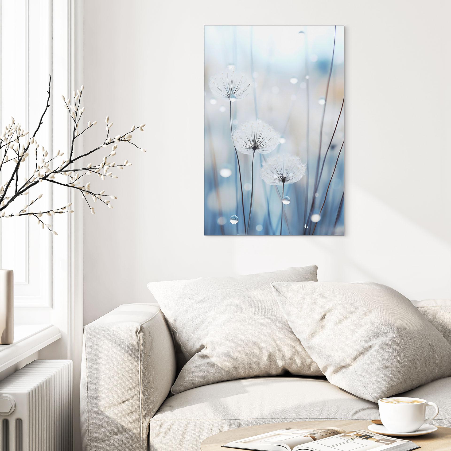 Billede af dugperler på mælkebøtter - Treechild – print på aluminium (Alu-Dibond)