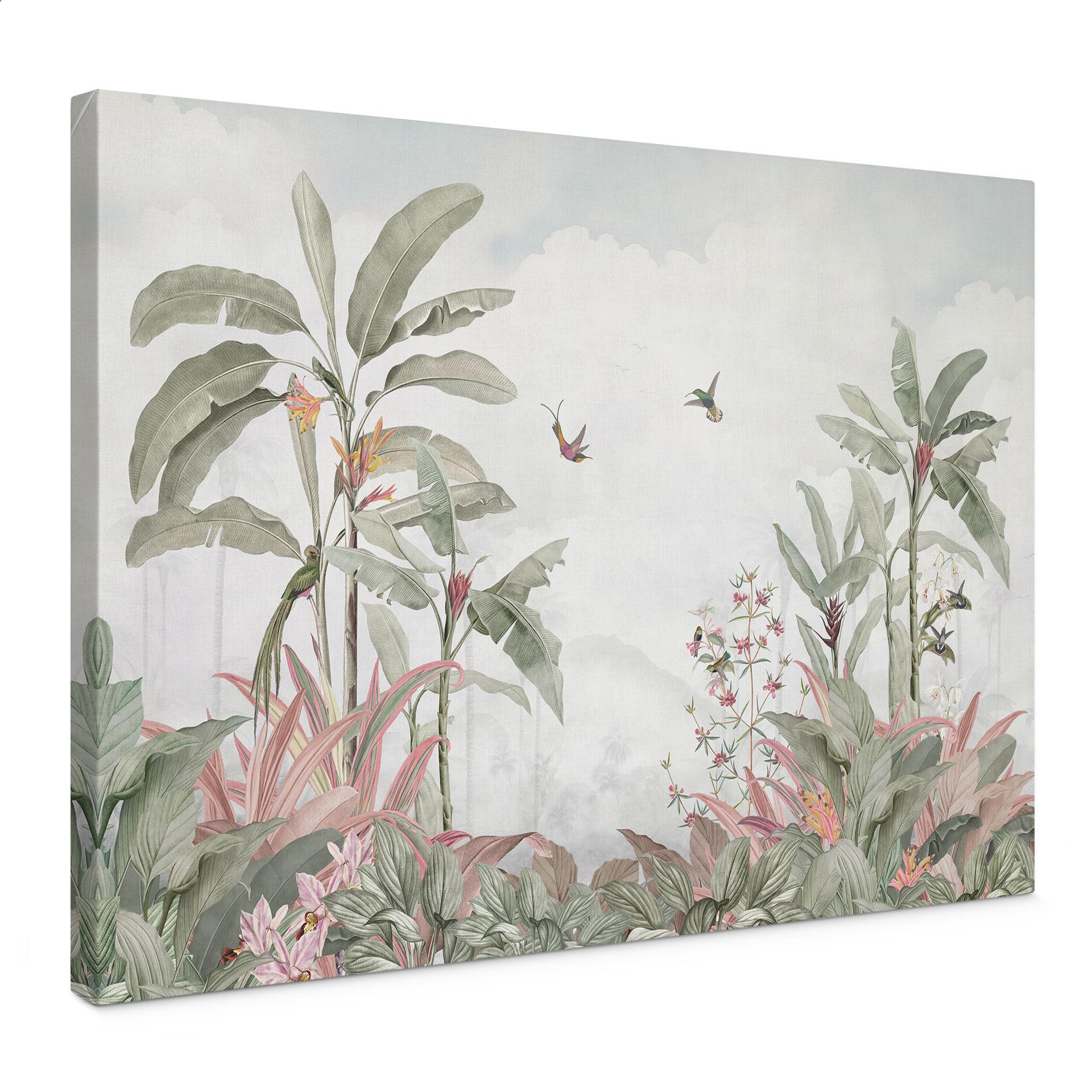 Canvasbillede Tropisk idyl med kolibri blå - Bloomery Decor
