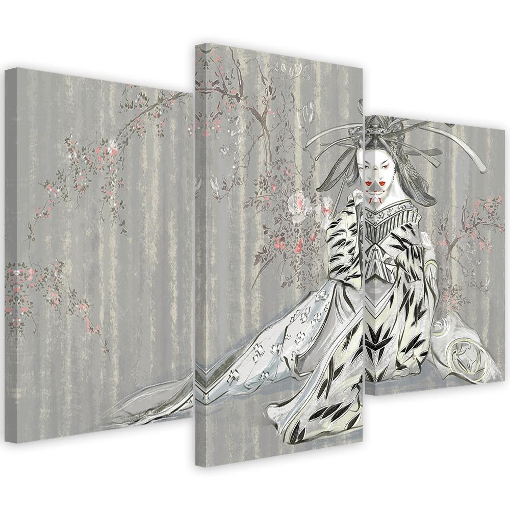 3 stykke lærredstryk, traditionel japansk geisha