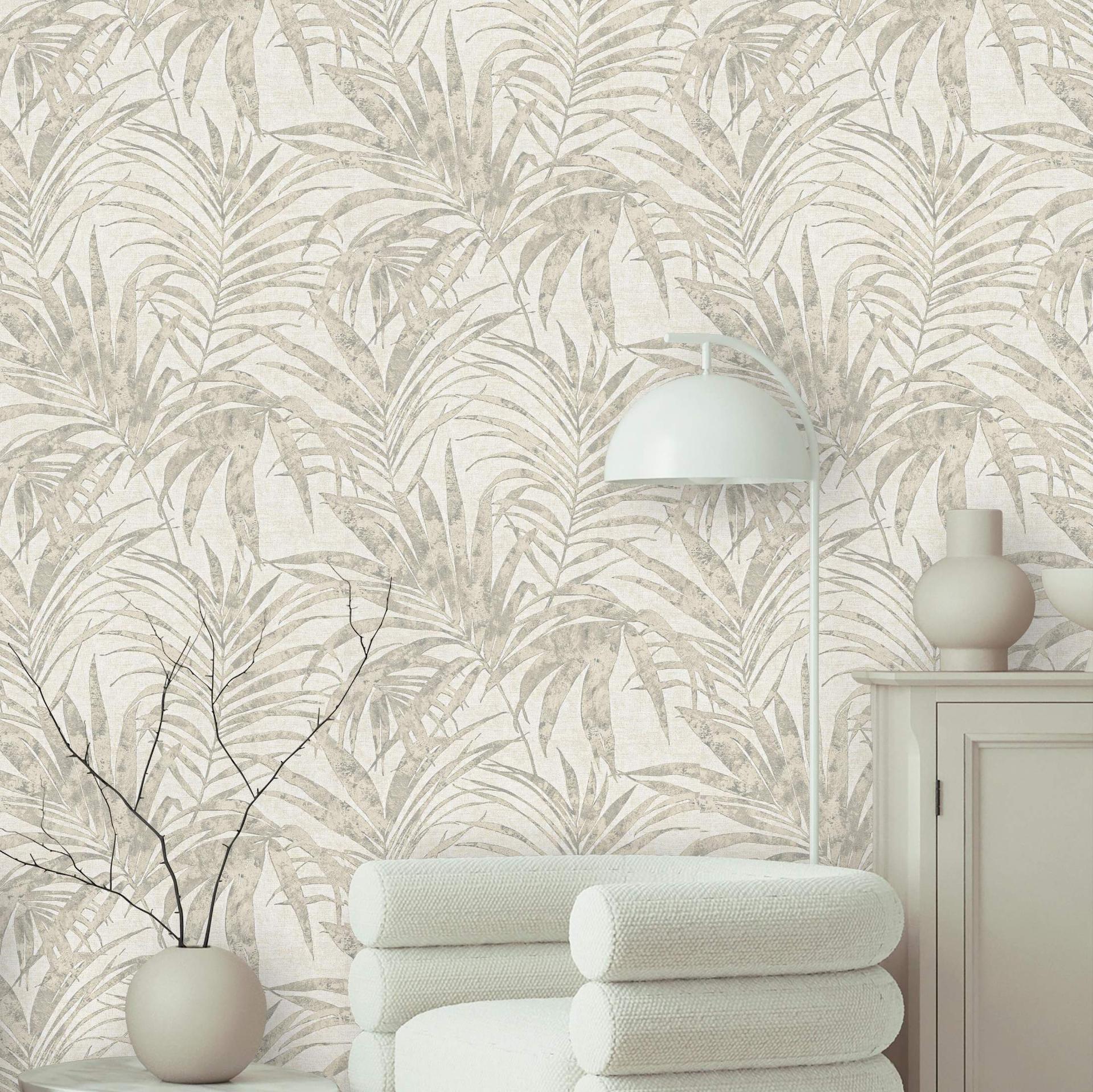 blomstertapet, non-woven tapet Novamur Yvi hvid, greige