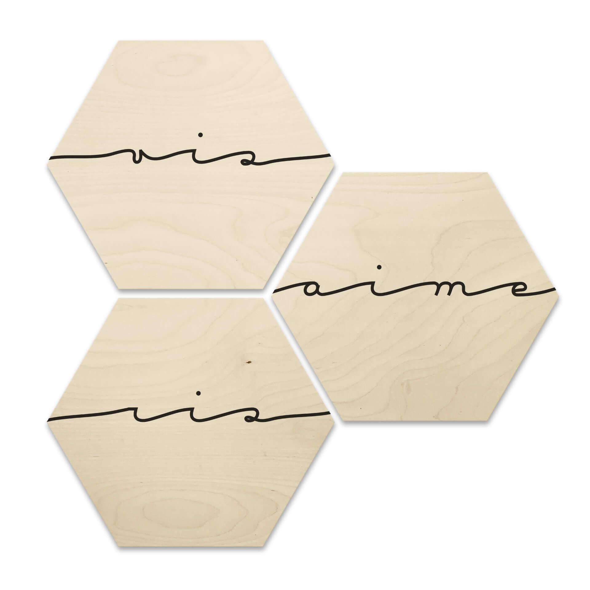 Hexagon Hout Vis ris aime (set van 3)