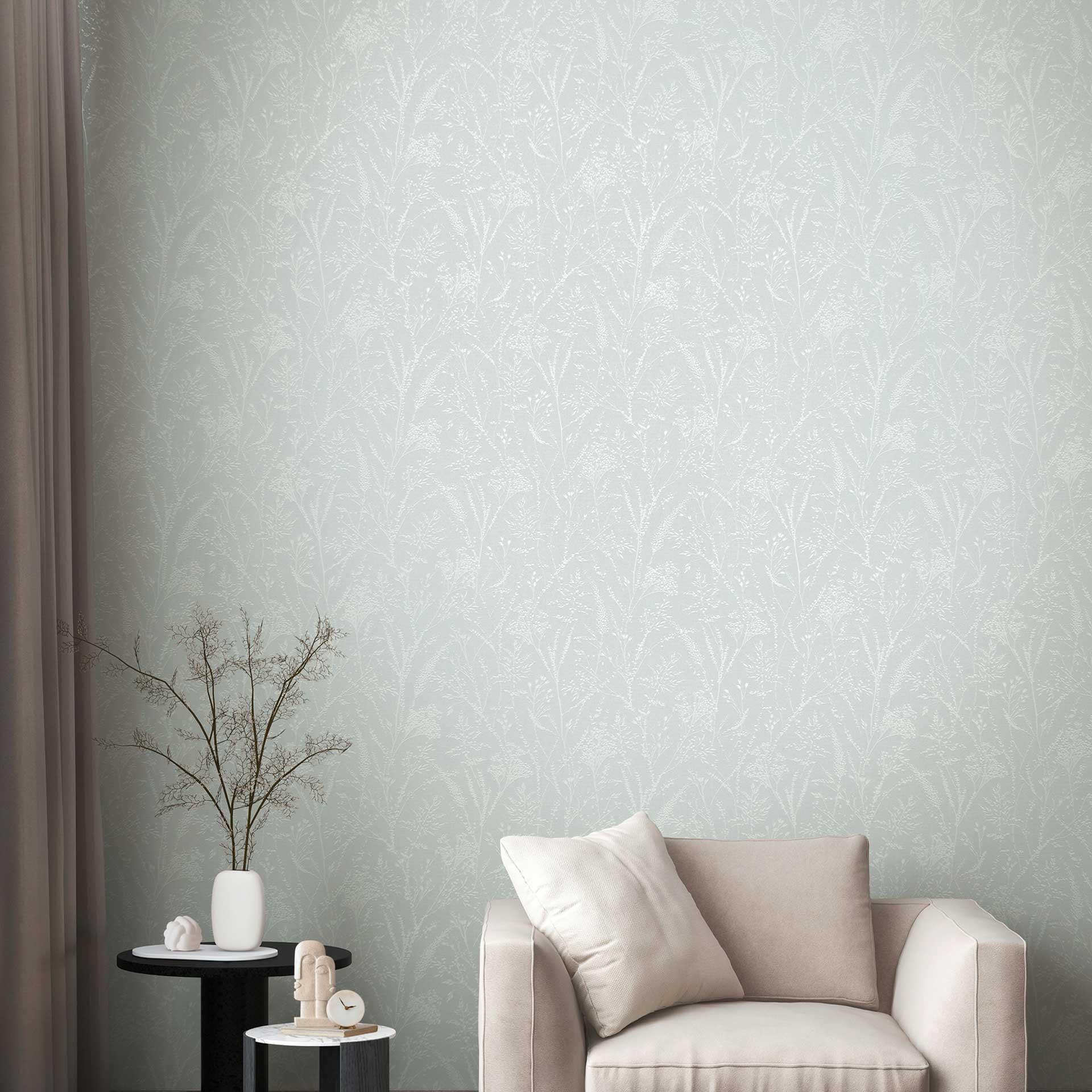 Papel pintado no tejido floral con relieve verde claro - Papel pintado texturizado con motivo de flores