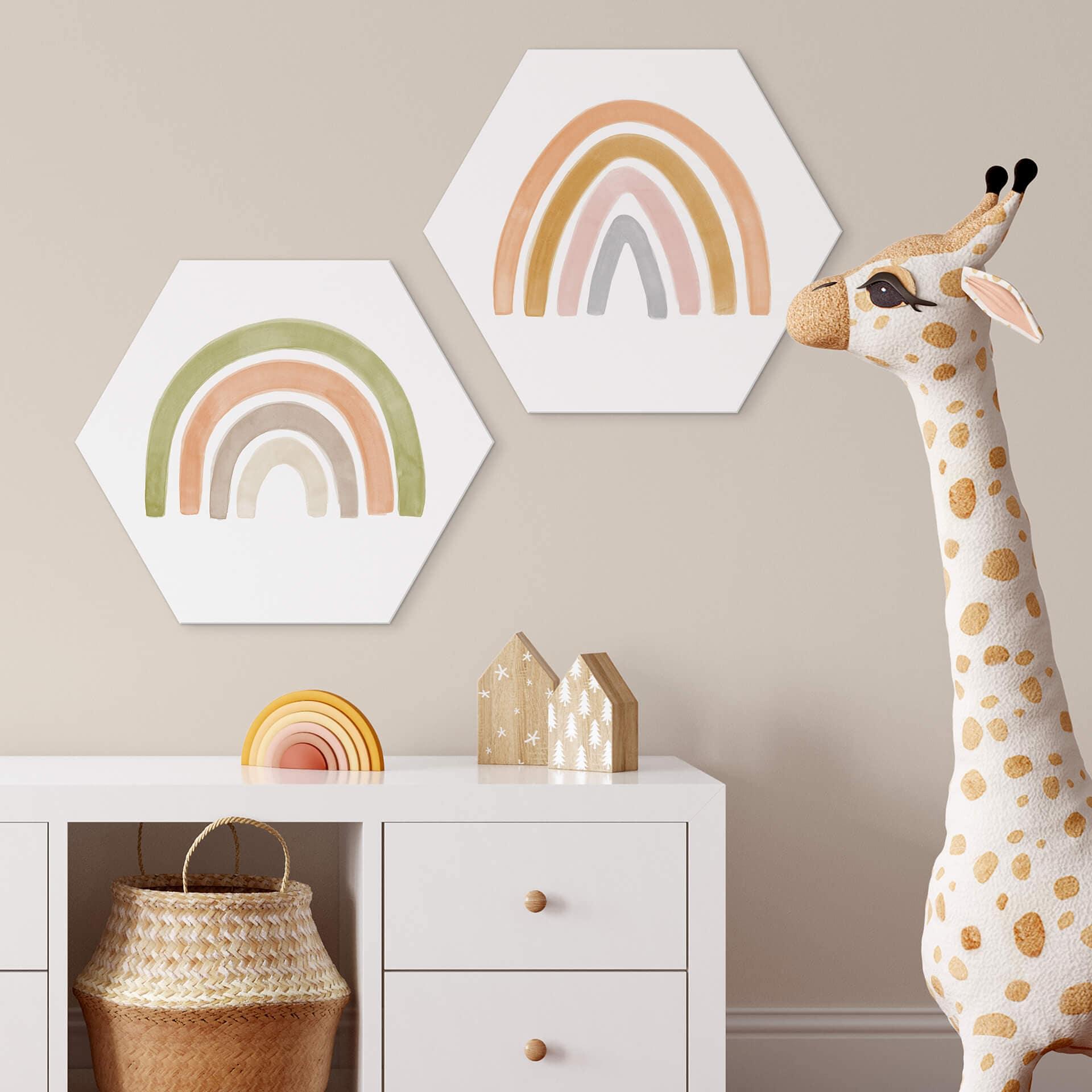 Hexagon - Alu-Dibond Nouveauprints - Regenbogen Aquarell