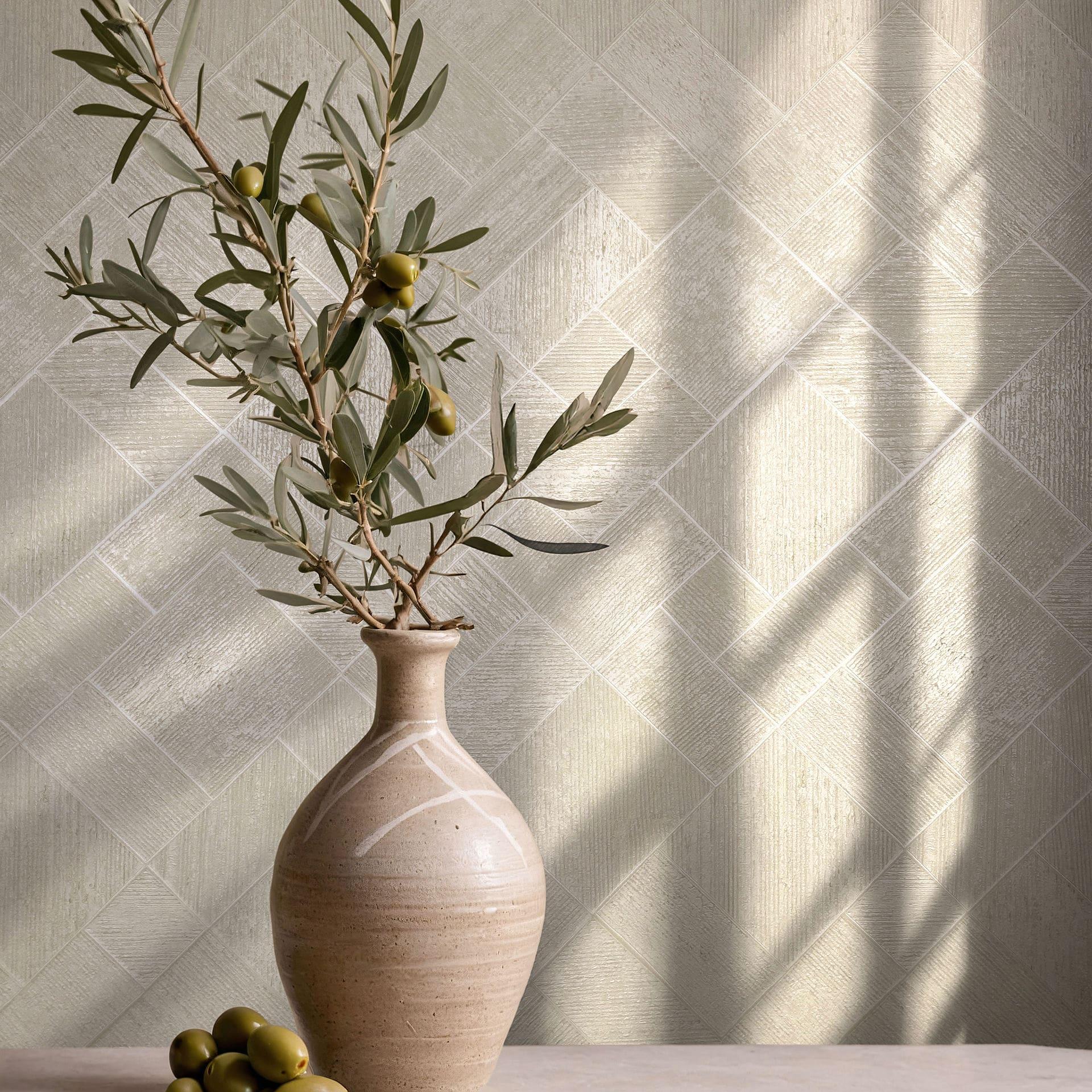 Ikke-vævet tapet i beige ternet, grafisk geometrisk diamantmønster