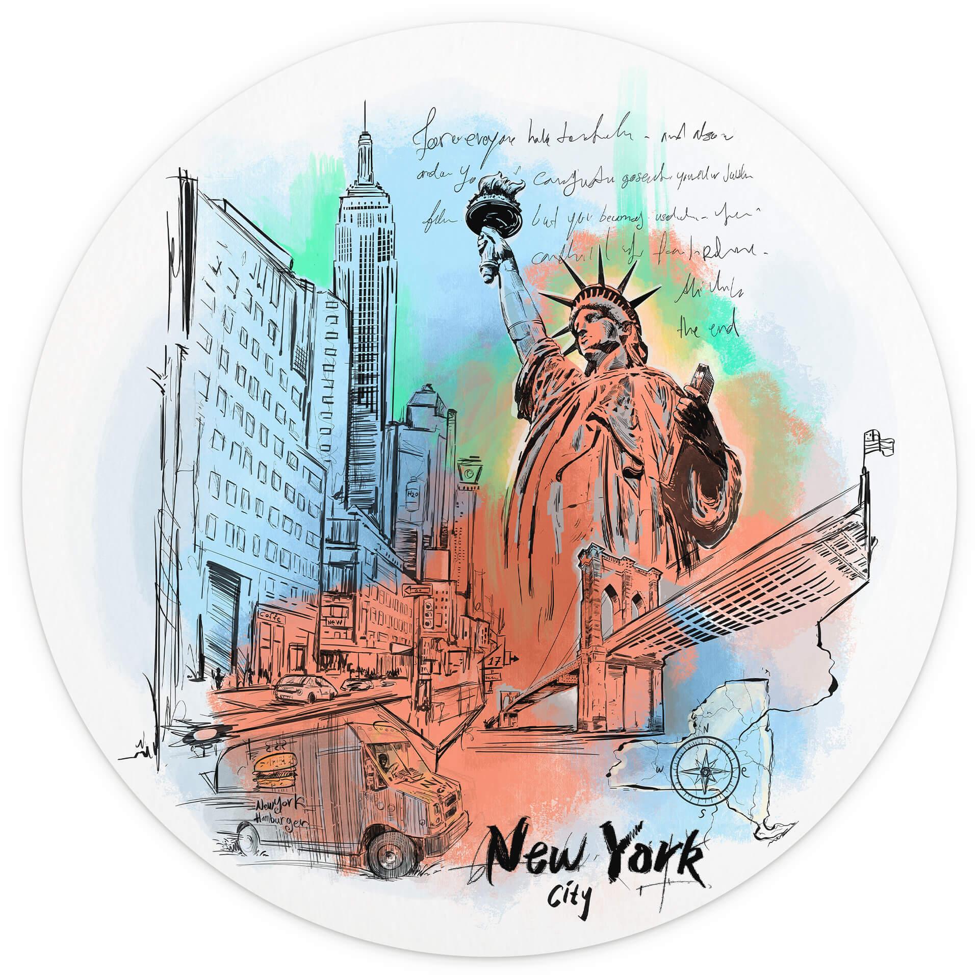 Behangcirkel Love your City - New York Vrijheidsbeeld - vliesbehang/zelfklevend vliesbehang