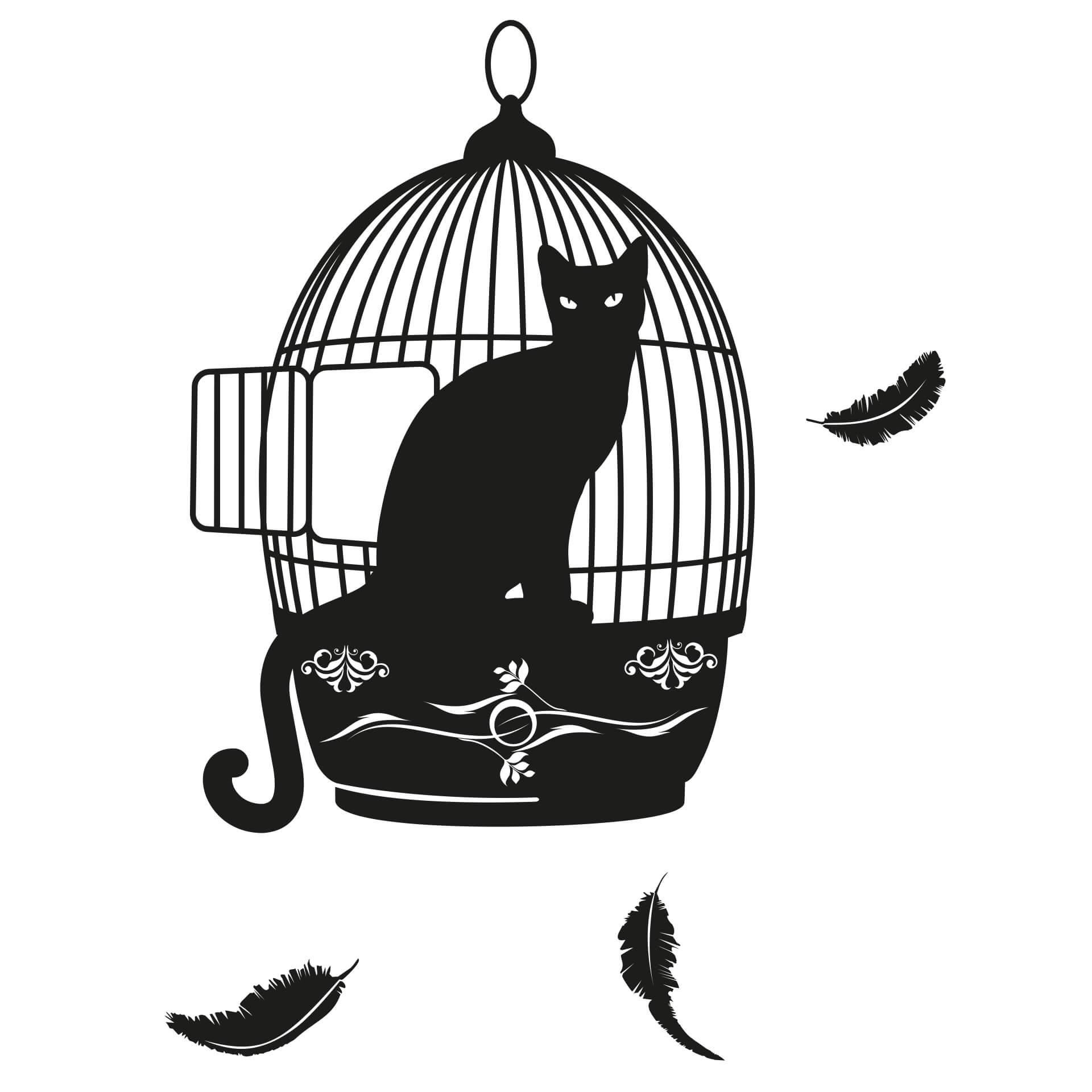 Muurstickers Vogelkooi met Kat