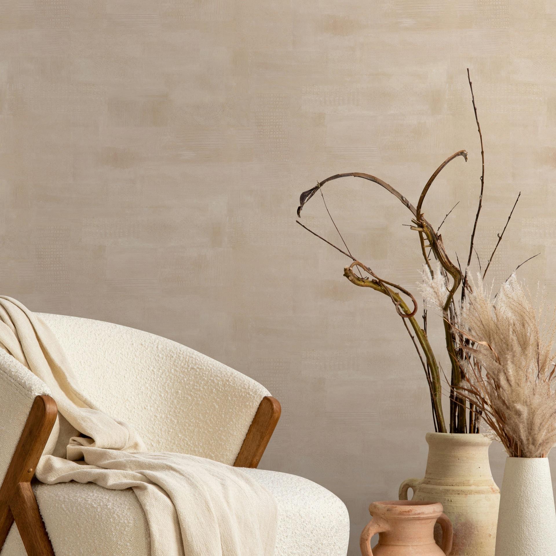 Ikke-vævet tapet gipslook, betonlook almindelig geometrisk mat i beige brun