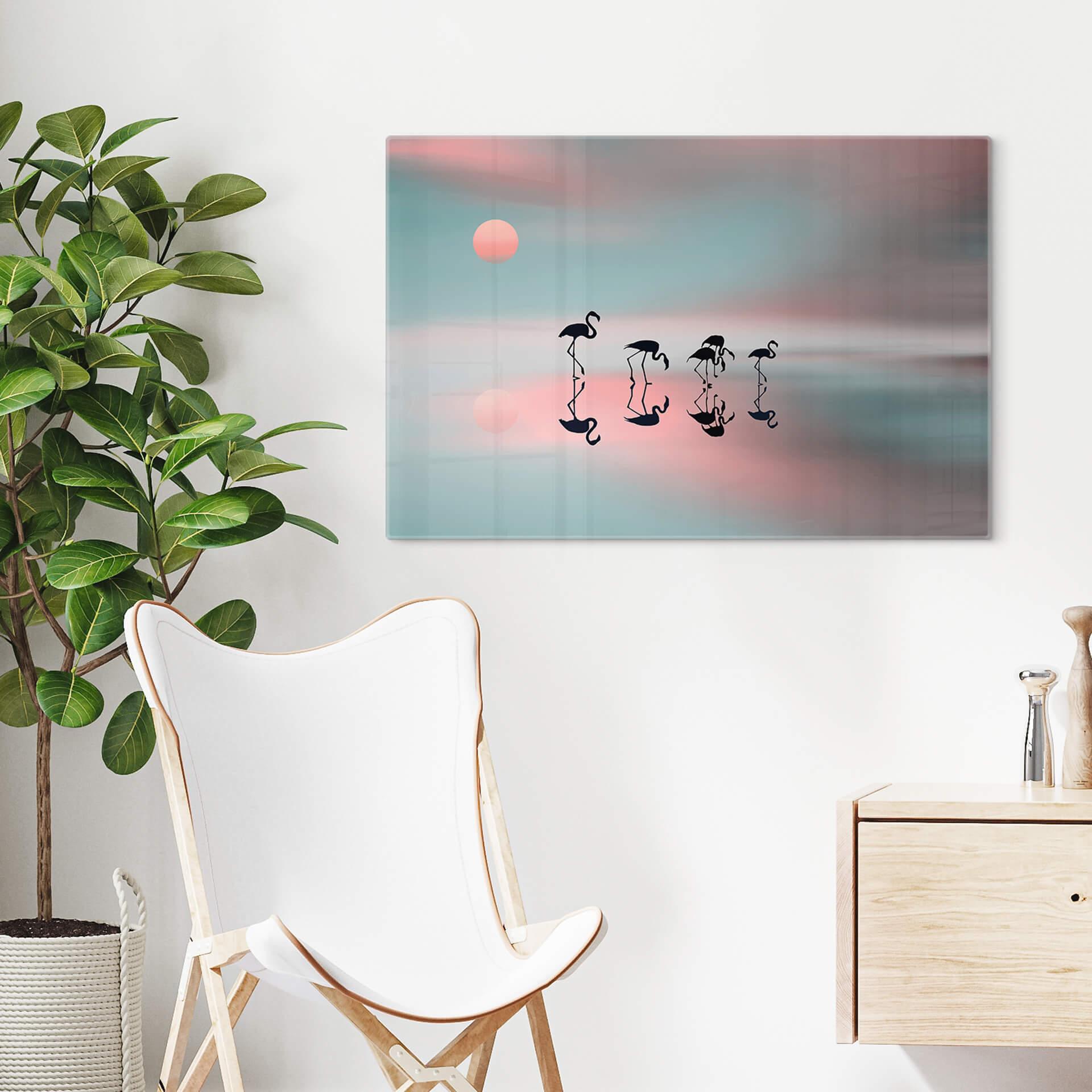 Glasbild Natalia - Flamingo Familie