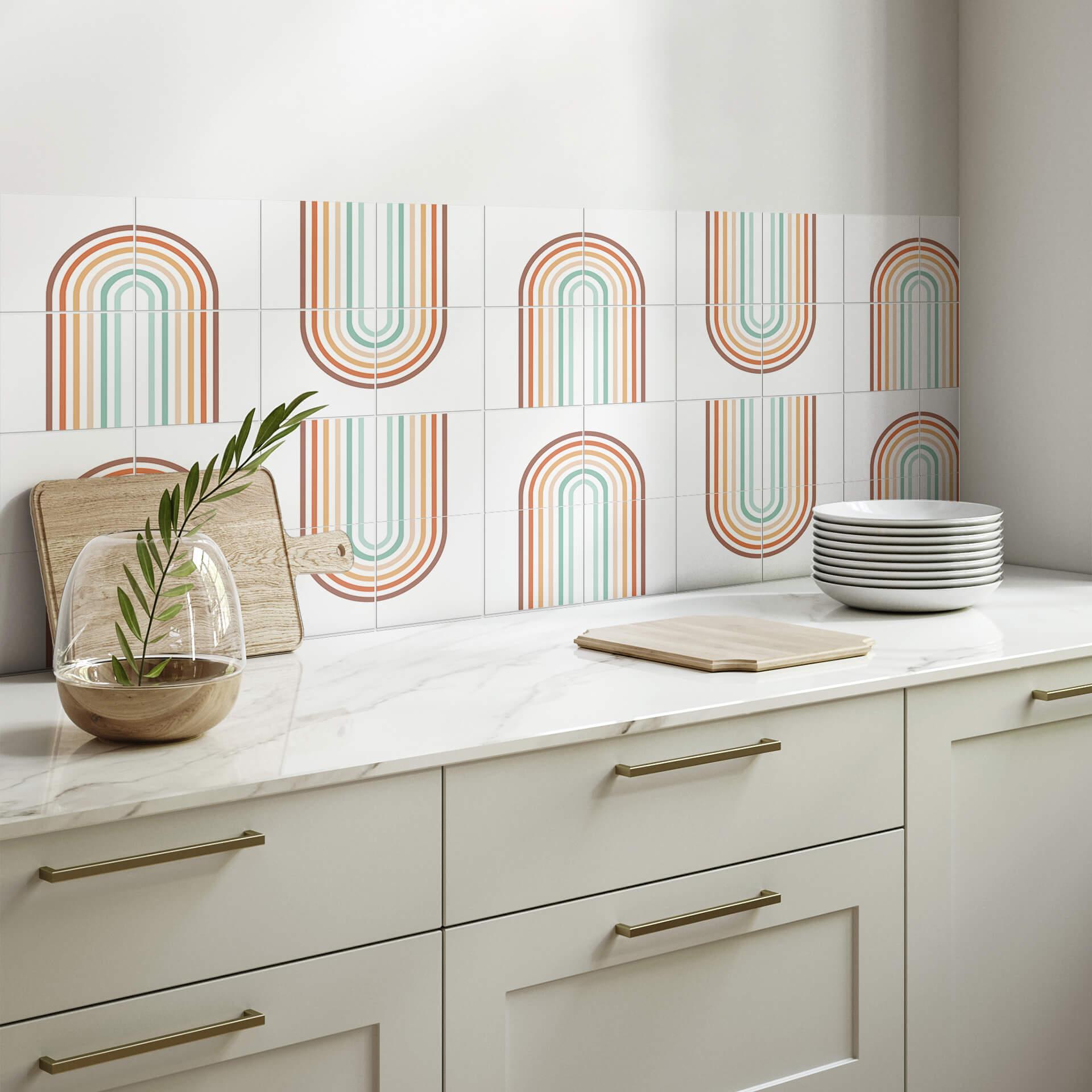Fliesenaufkleber Fliesensticker Regenbogen boho - 12er Set