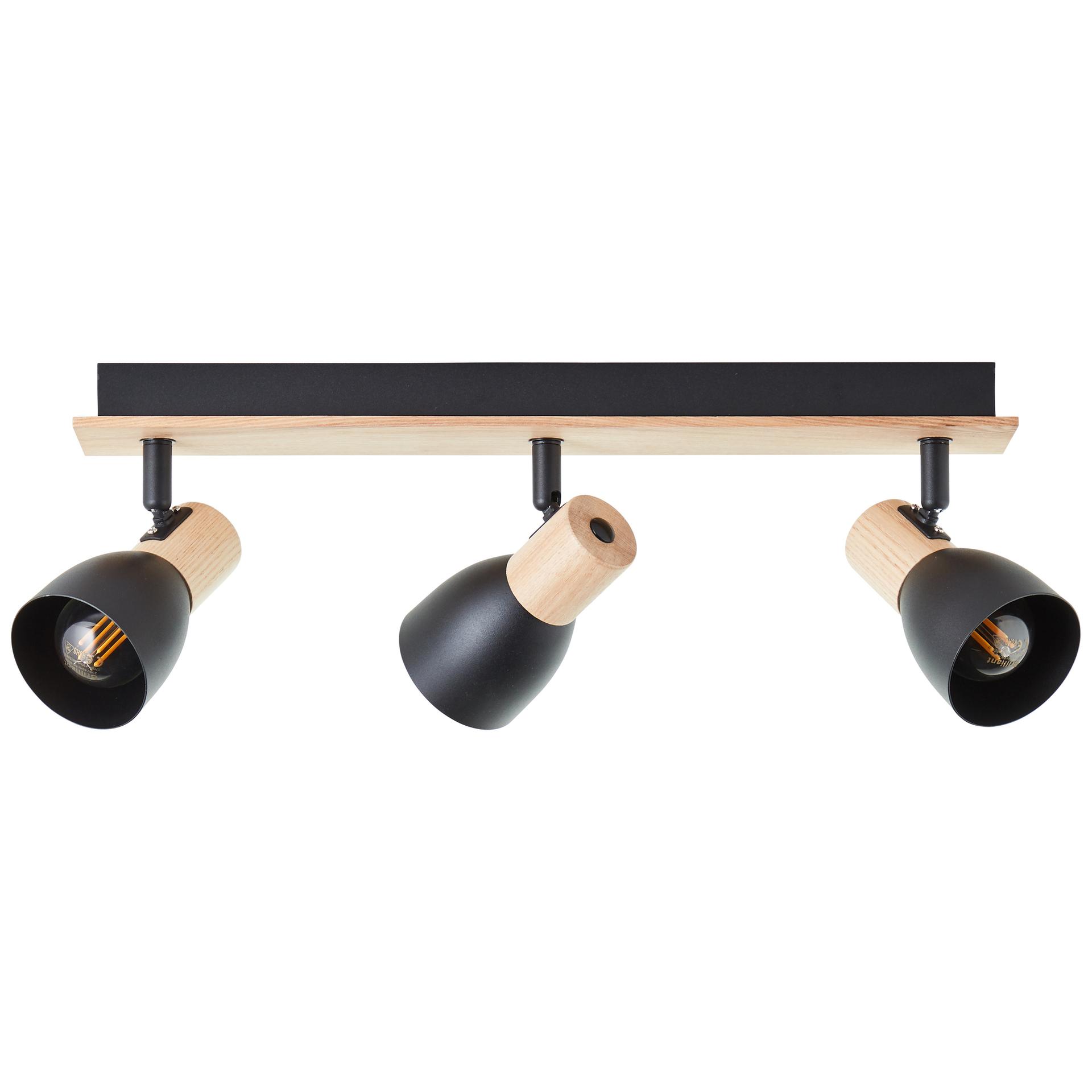 Spotbalken Emil, schwarz/braun, 16,5 x 47,5 cm, Holz Innenleuchte
