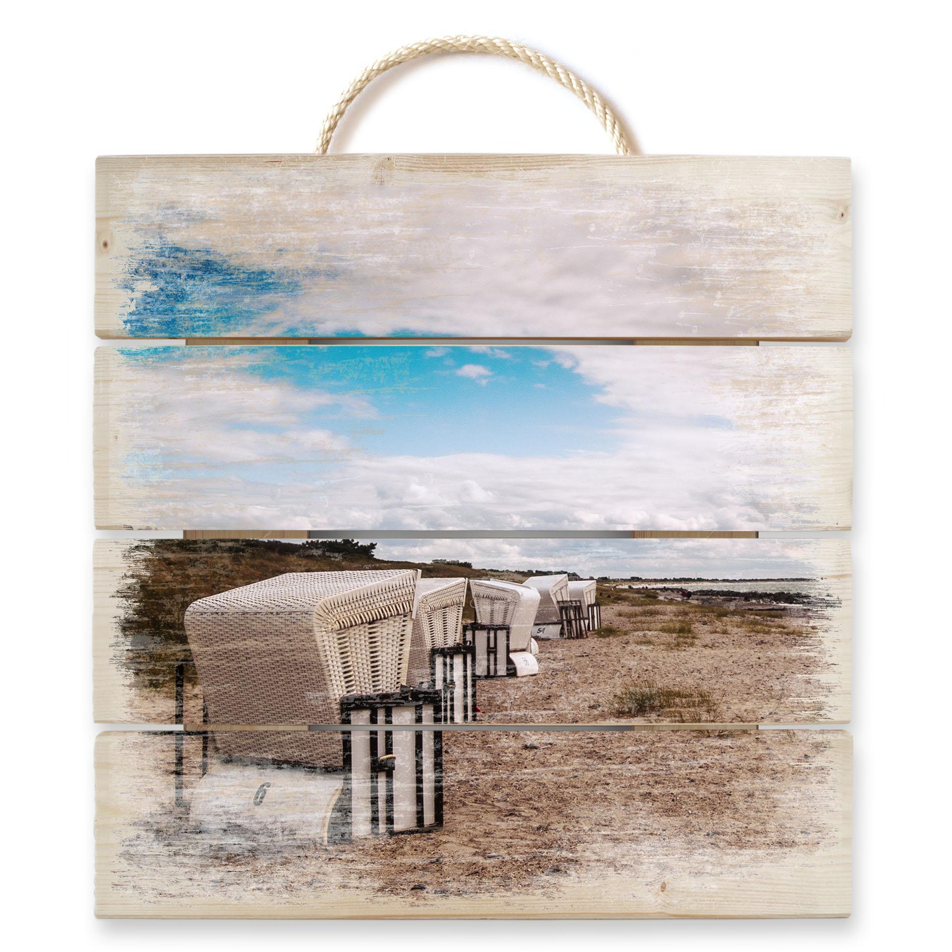 Obraz drewniany leżaki plażowe na Hiddensee - 40x41,5 cm