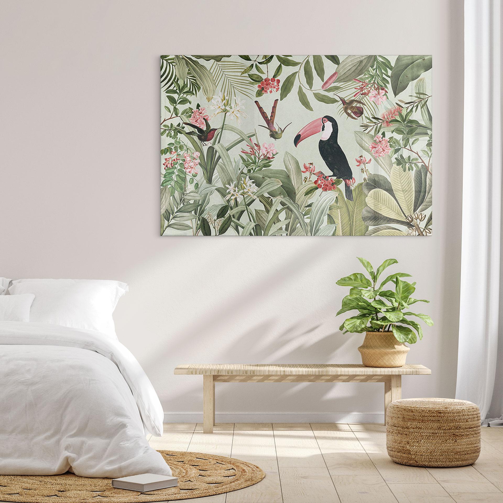 Stampa su vetro acrilico Tucano in una giungla paradisiaca - UN Designs