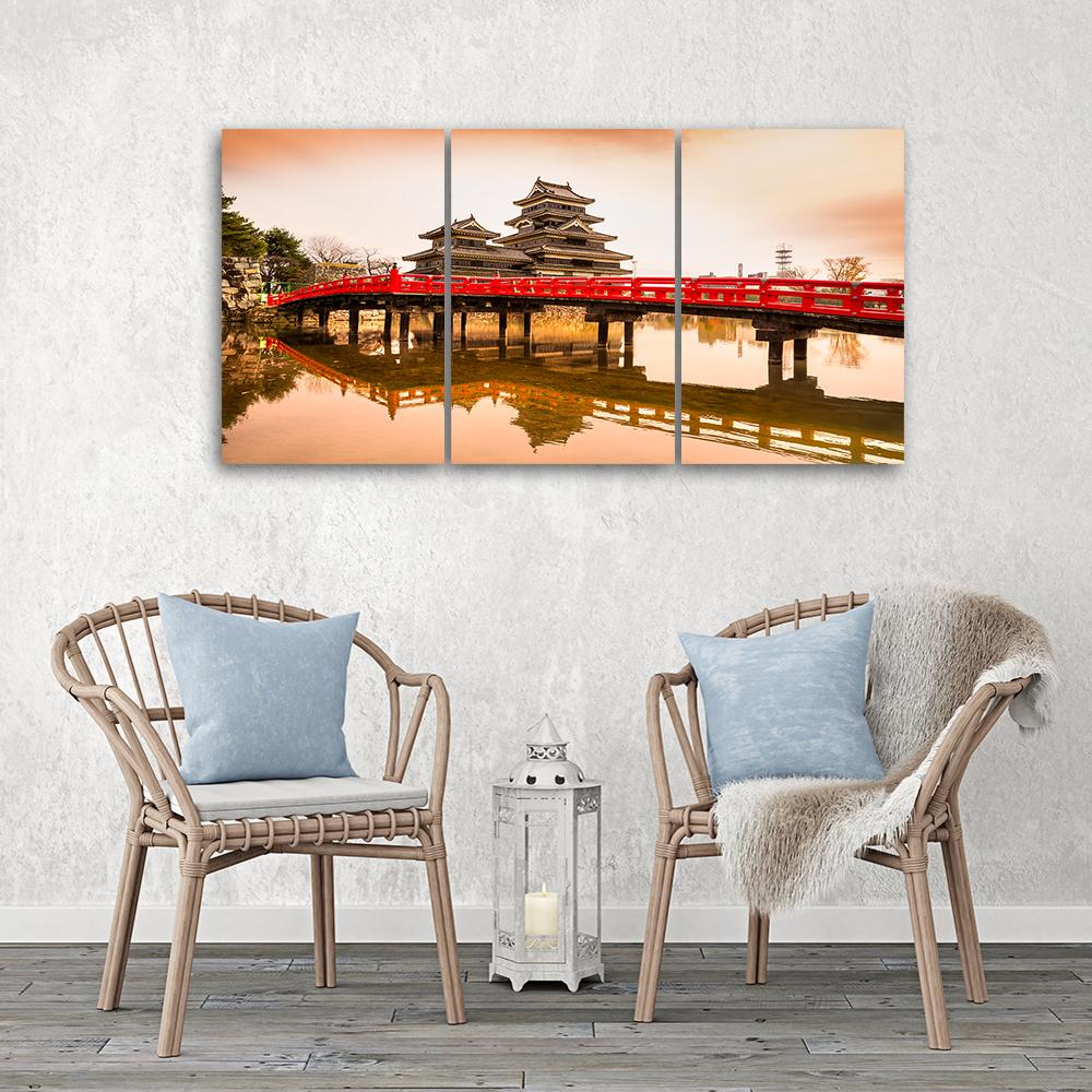 3 stykke lærred Print Japan Bridge Trees Nature