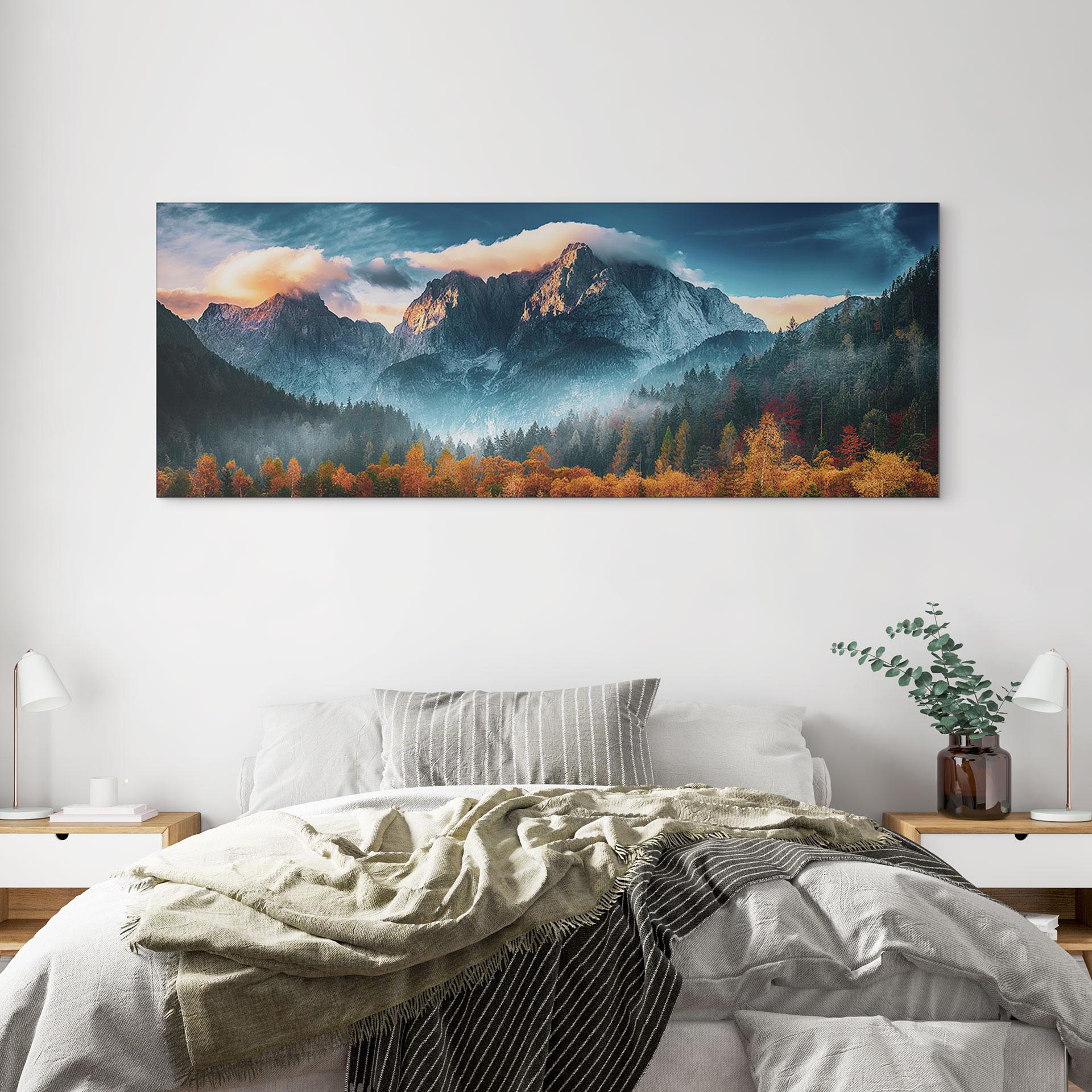 Wandbild Herbstliche Landschaft am Gipfel Triglav in den Julischen Alpen - Panorama - Alu-Dibond