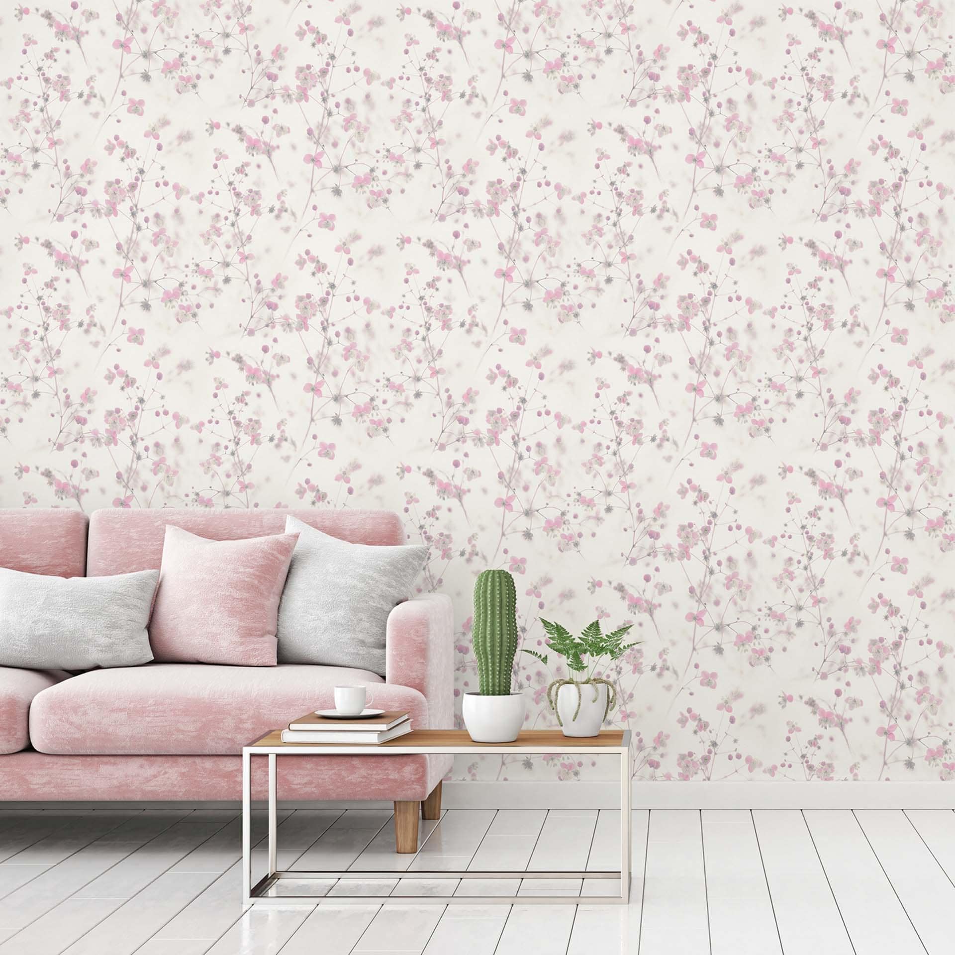 tapet blomstret i rosa og hvidt non-woven tapet A.S. Creation i mat blomstret tapet A.S. Creation i mat