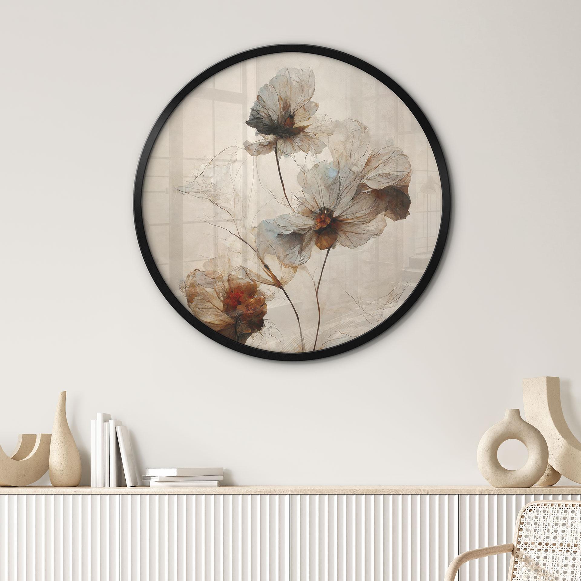 Plakat tørrede blomster - Forgængelighedens elegance - Træbarn - Rund