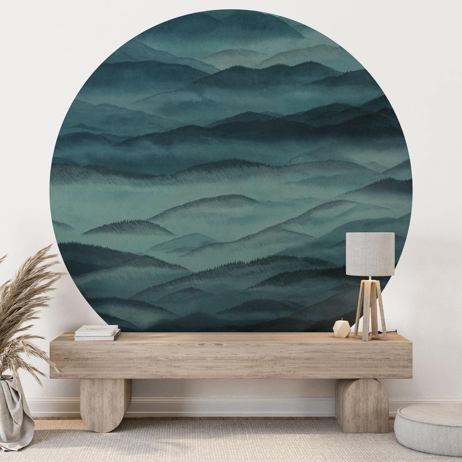 Fotobehang Roerich Hills - Blauw Berglandschap - Sir Edward x Grigory Gladarev - Rond