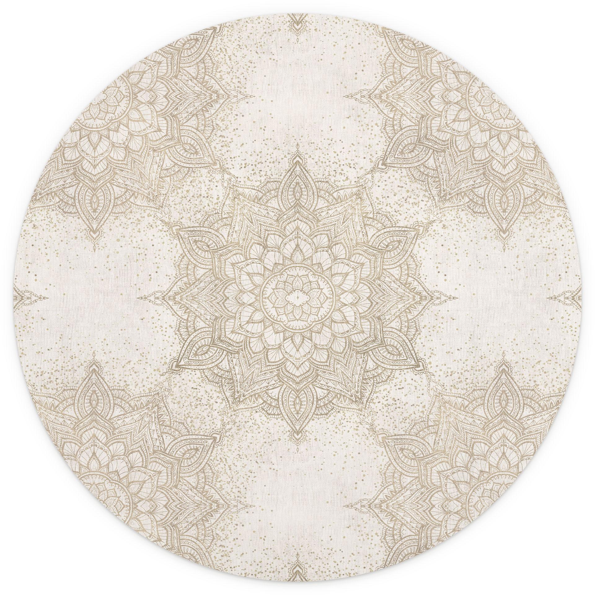 Elegant mandala behang in zandgoud - Bloomery Decor - Rond - zelfklevend/niet-geweven