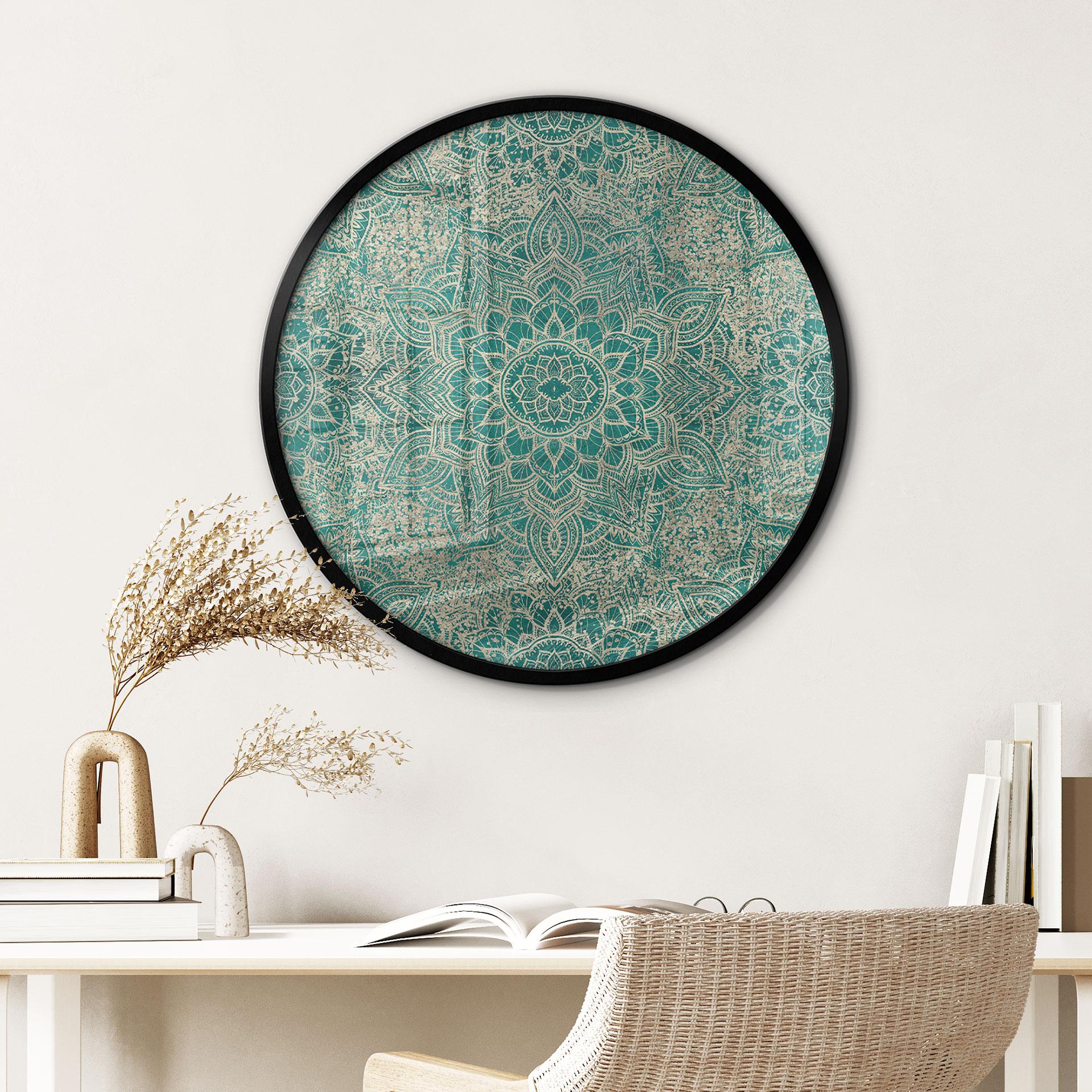 Plakat Mandala Boho Guldgrøn - Blomsterdekoration - Rund