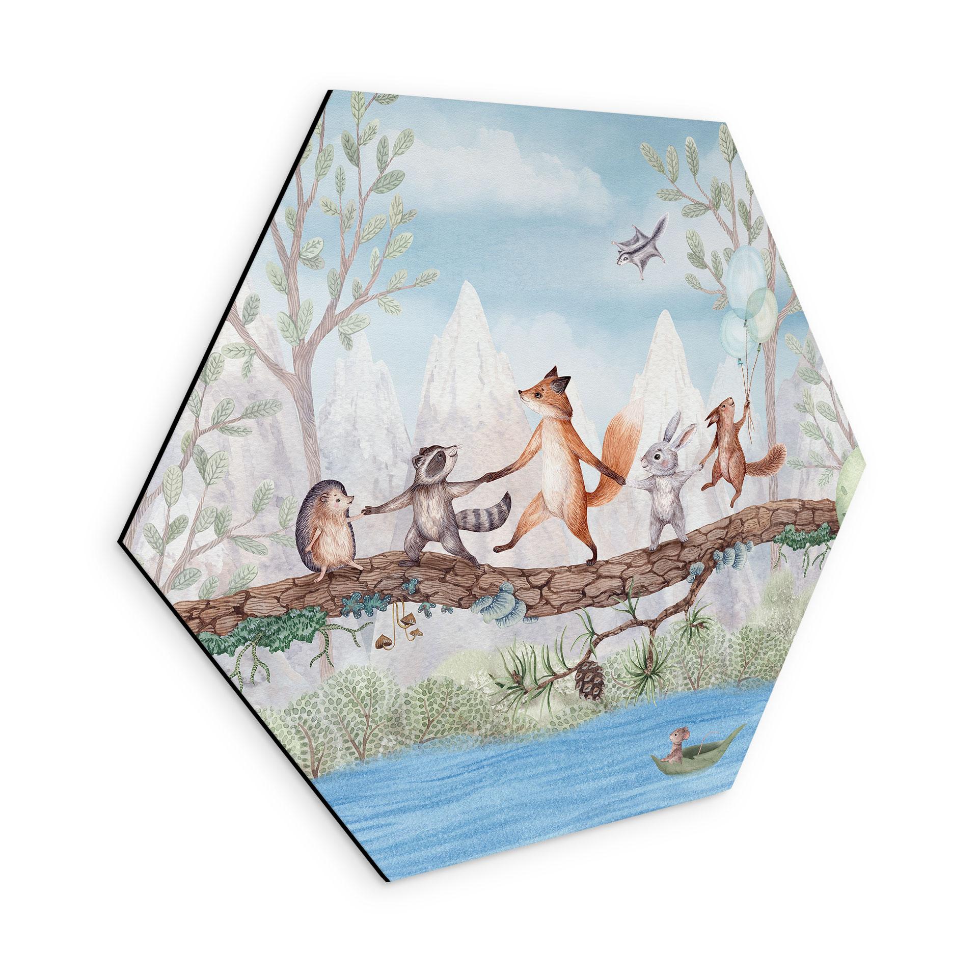 Hexagon Wanddecoratie Dierenuitstapje in de Natuur - Oliver Robins - Alu-Dibond