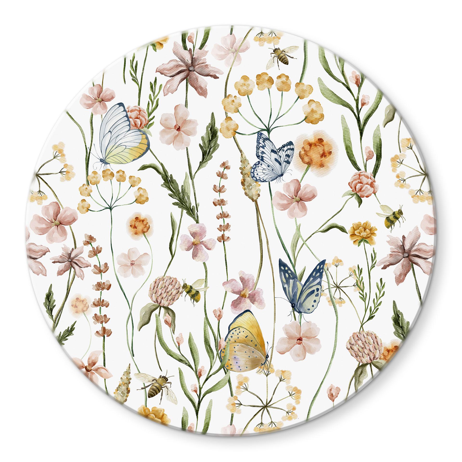 Glasbillede - Forårseng med sommerfugle - UN Designs