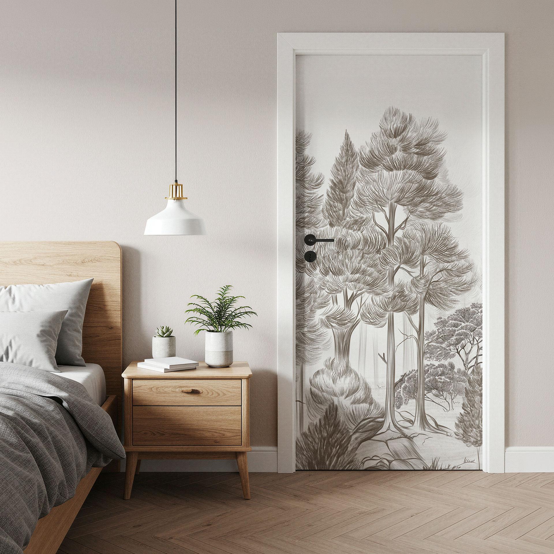 Türfolie Wald mit Waldlandschaft in Beige - Ms Tiff
