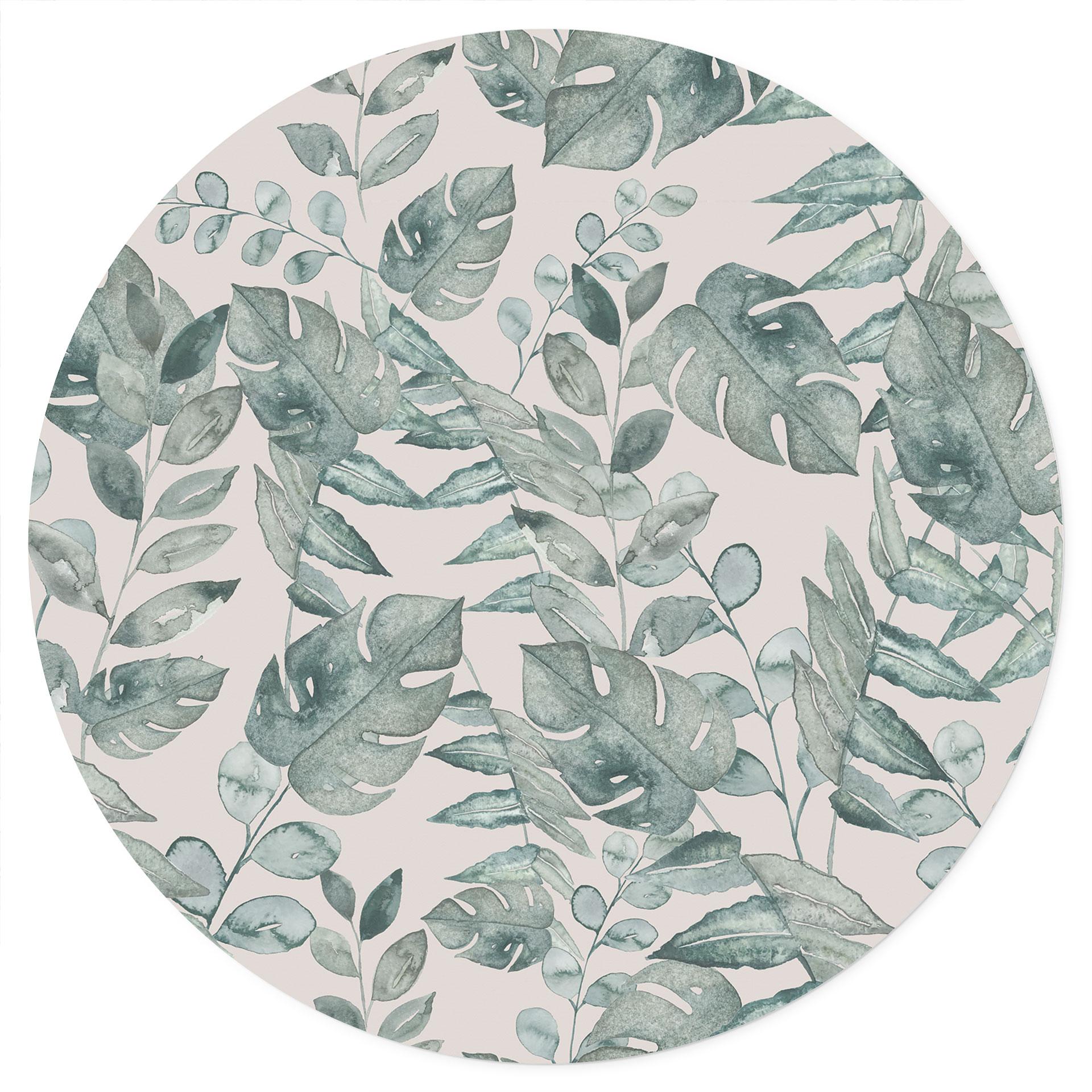 Jungle bladeren aquarel crème Muursticker - Bloemdecor - Rond