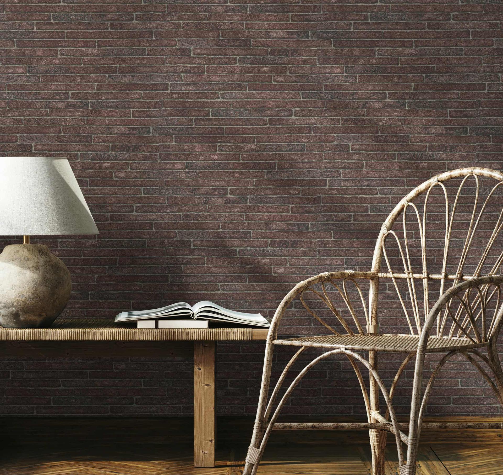 Vliesbehang steeneffect modern in rood