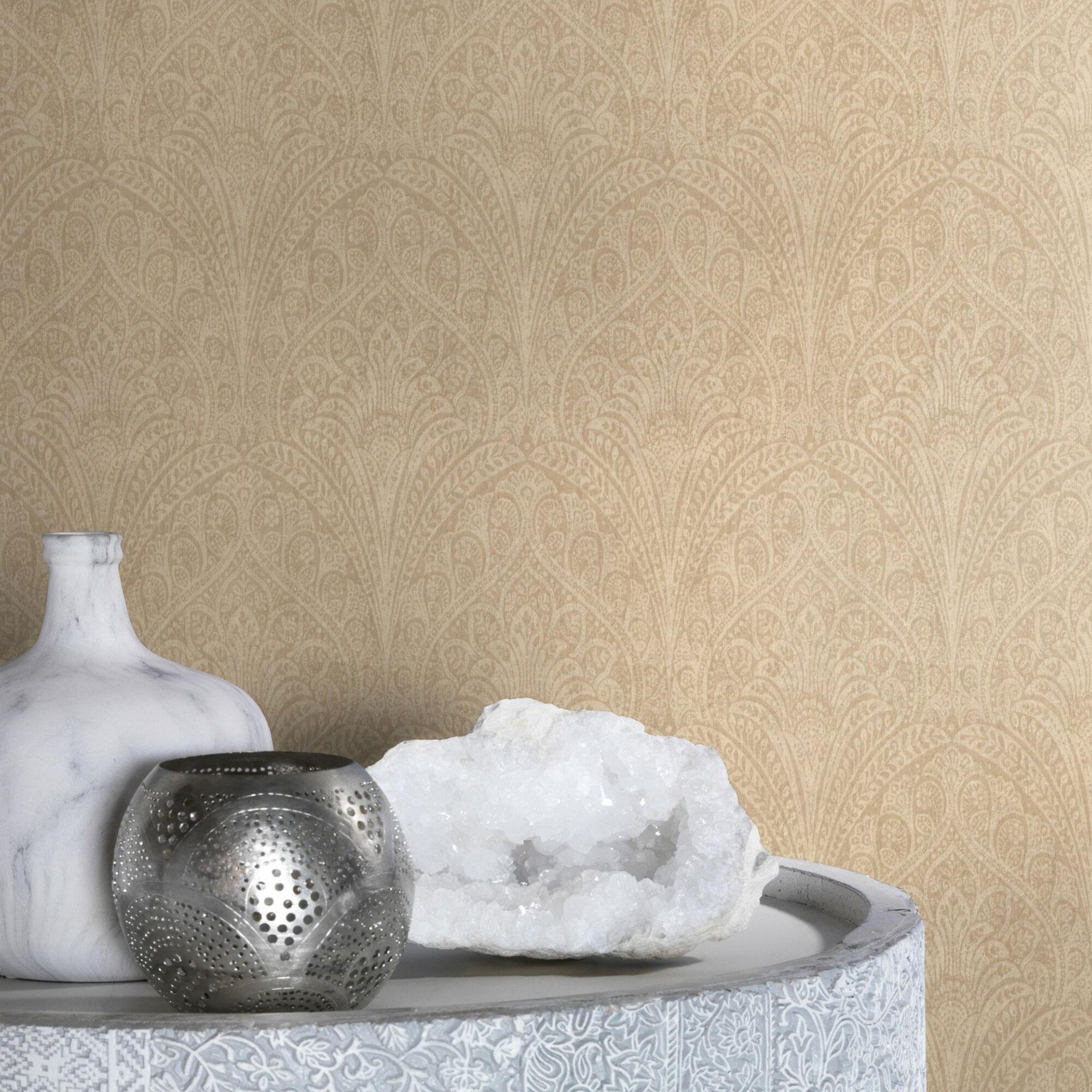 Rasch non-woven tapet, tapet indisk stil medium beige