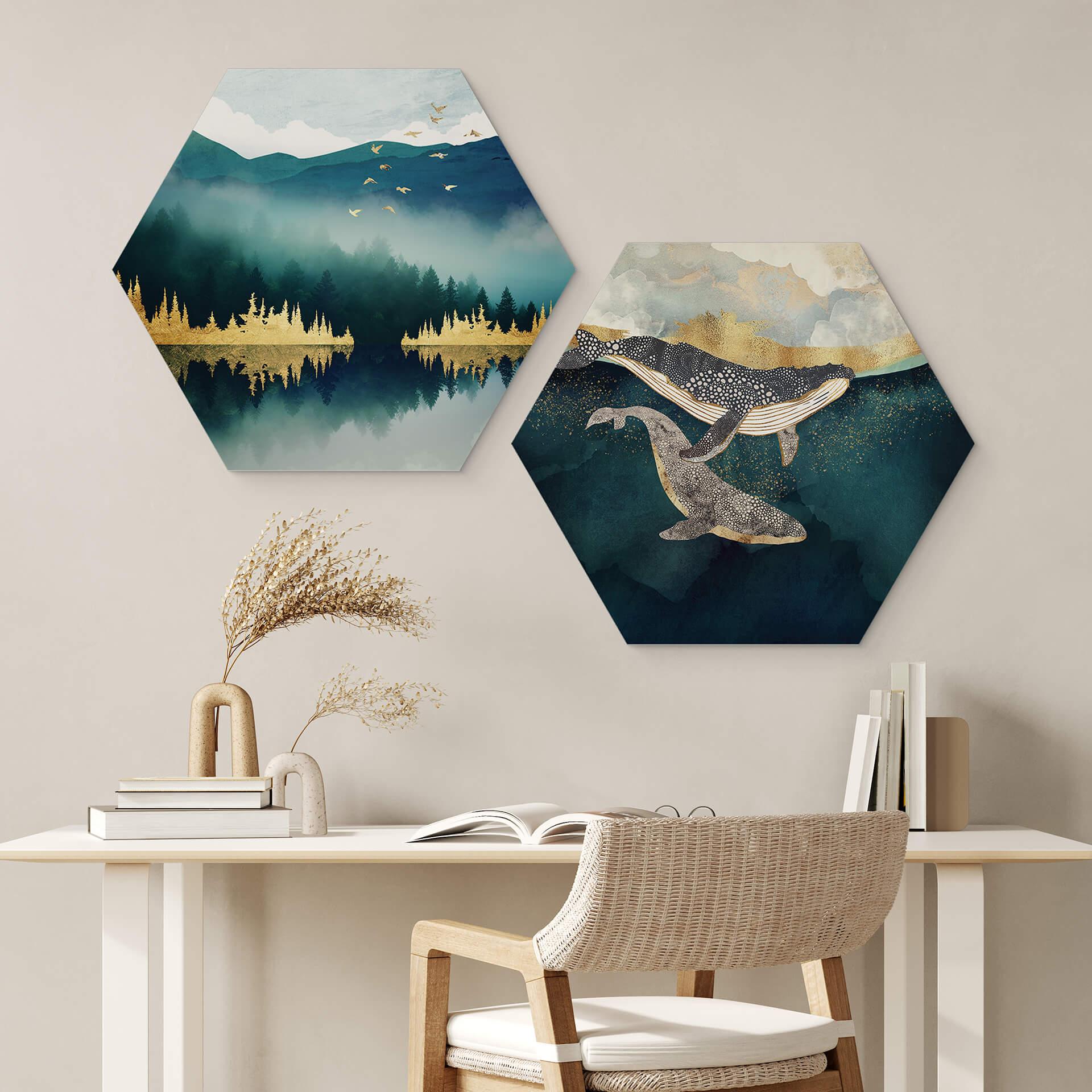 Hexagon Wandbild SpaceFrog Designs - Morgenruhe - Alu-Dibond