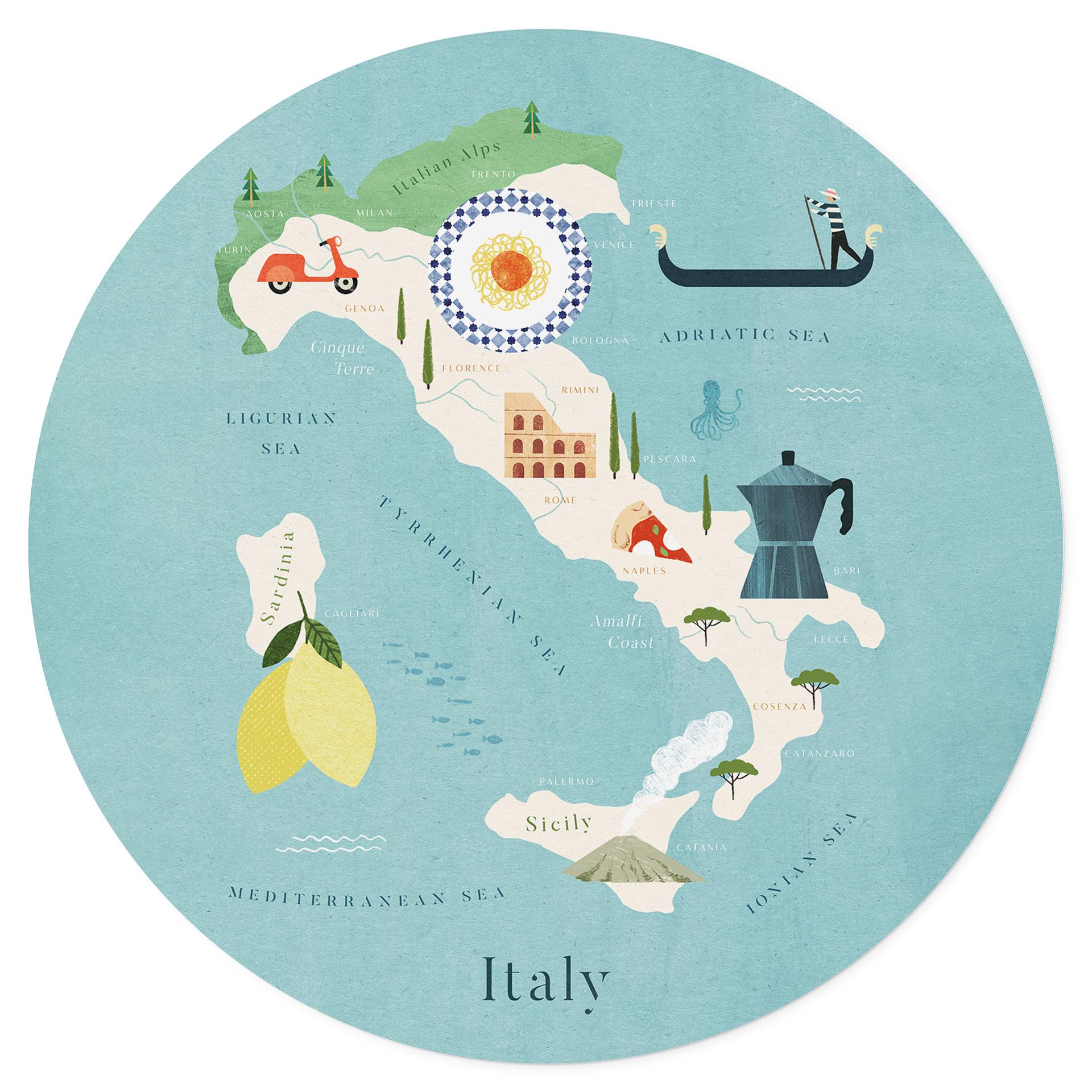 Vinilo decorativo mapa de Italia - Rivers - Redondo