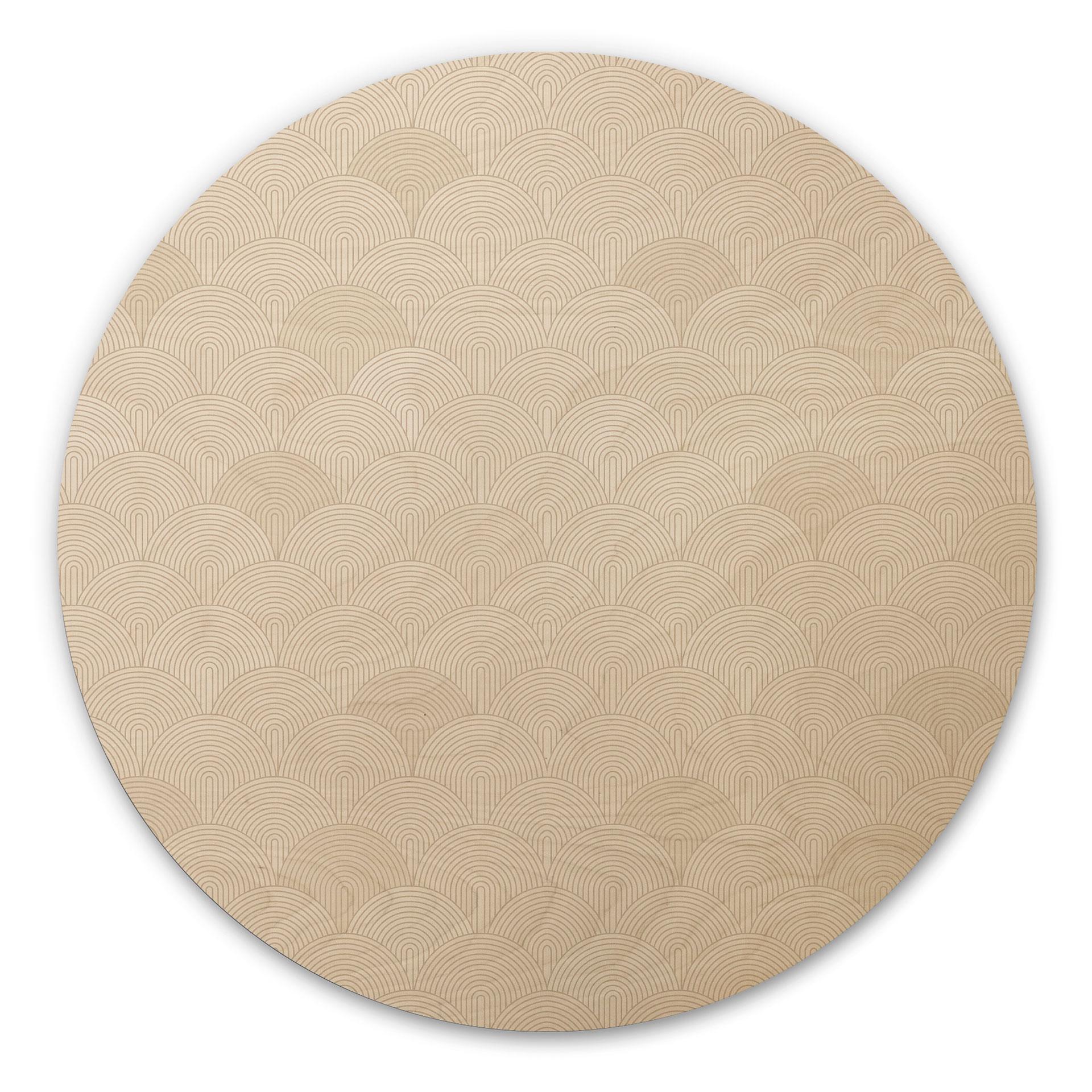 Billede af træ Abstrakte halvcirkler i blød beige - Bloomery Decor - Round