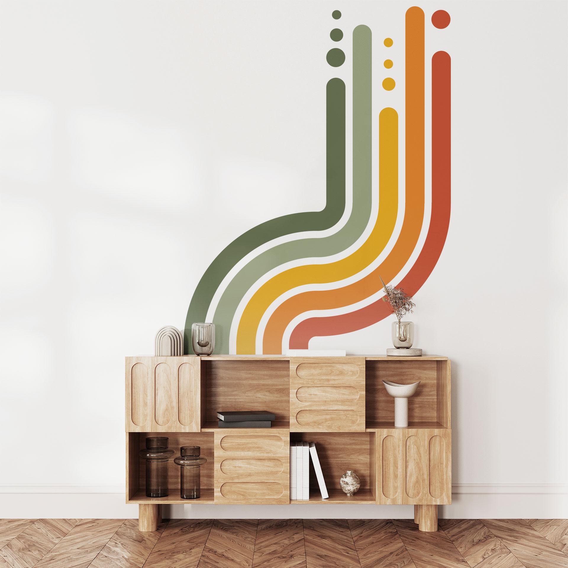 Wallsticker retro stribe form sæt (4 dele) | regnbuefarver