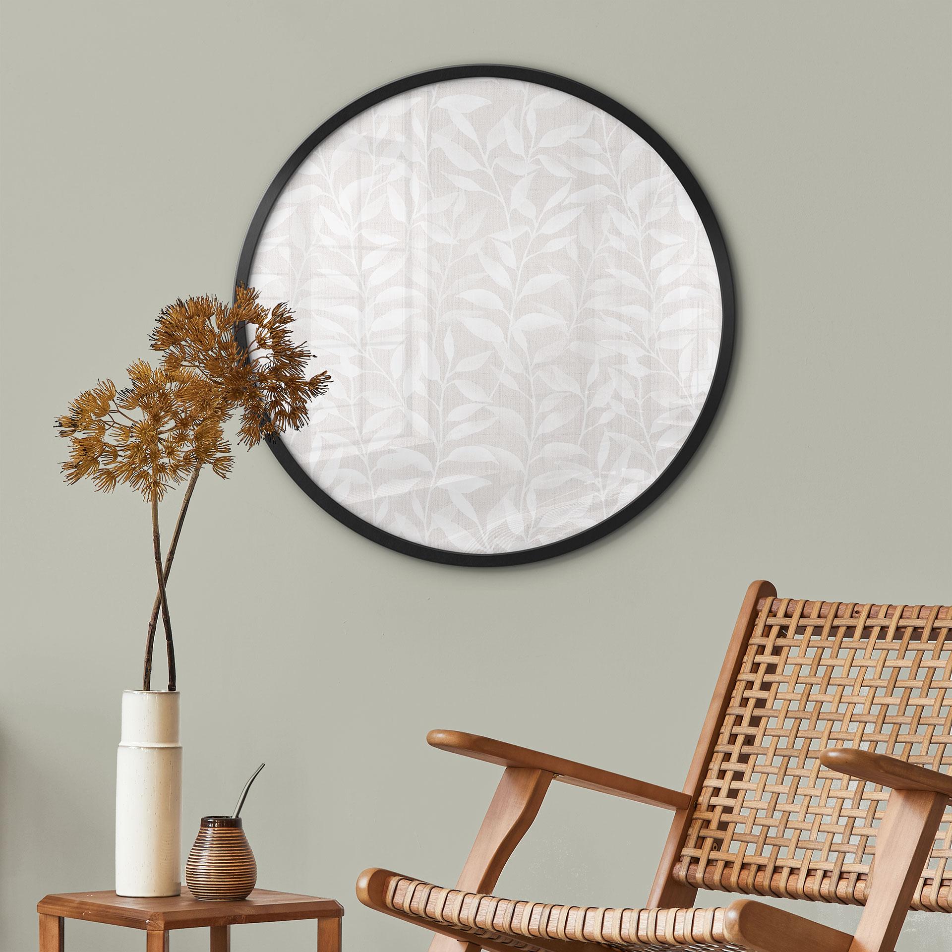 Plakat Delikate akvarelblade - blød beige - blomsterdekoration - rund