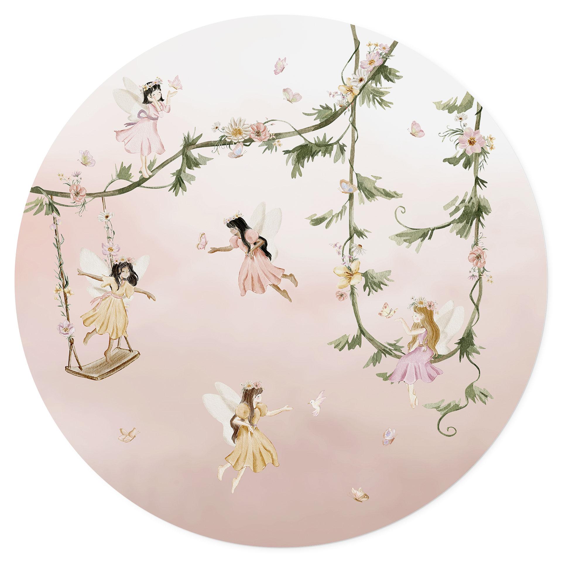 Wandtattoo Kleine Feen über rosa Wolken - Oliver Robins - Rund