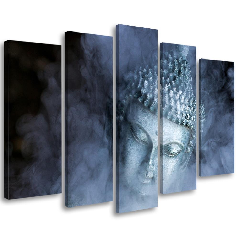5 stykke lærredsprint, Buddha Zen Fog Blue