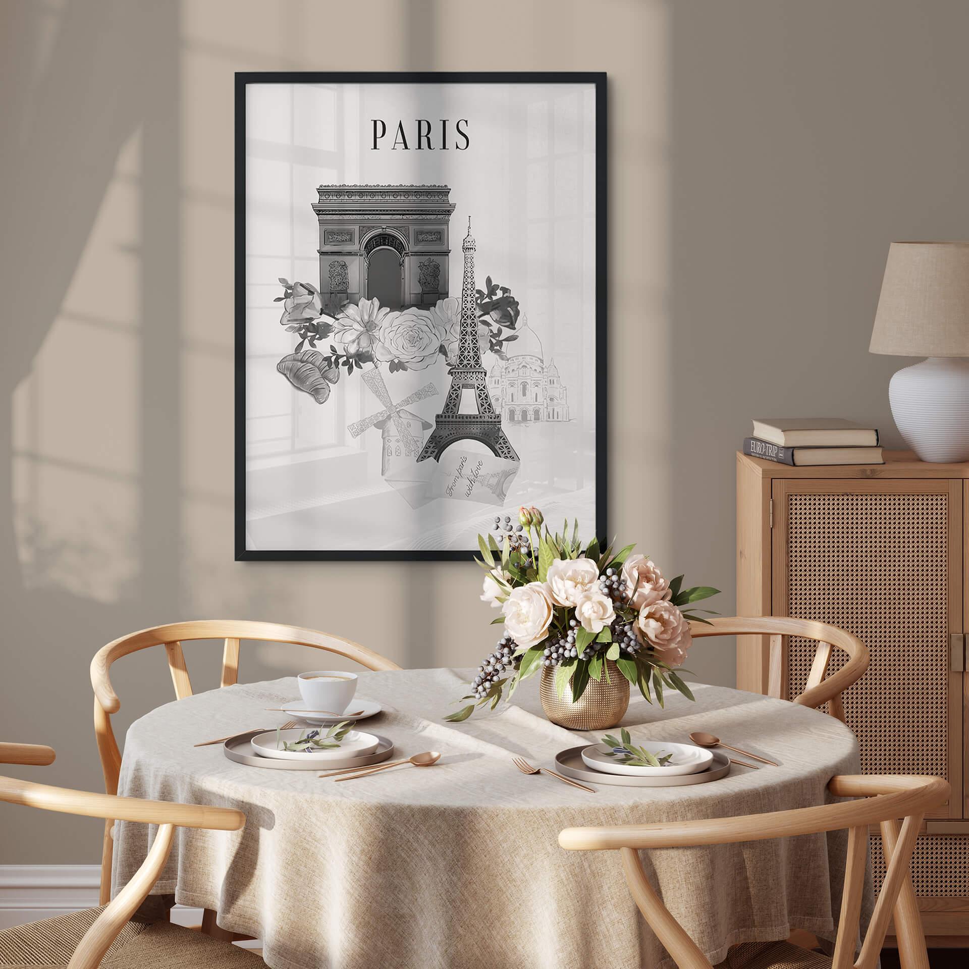 Love your City - Paris schwarz-weiß Poster Zeichnung