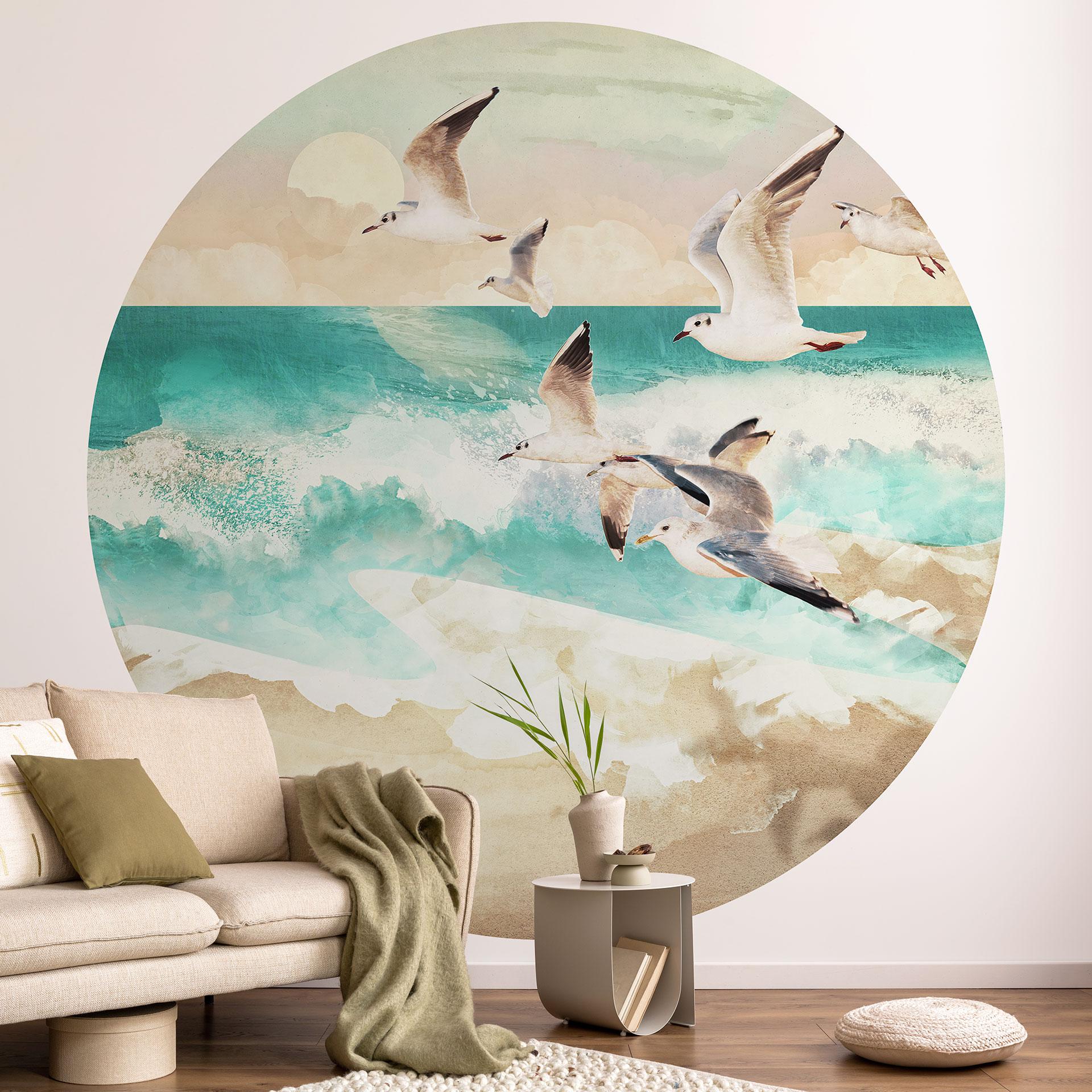 Tapet cirkel Måger på stranden - SpaceFrog Designs - vliesetapet/selvklæbende non-woven tapet