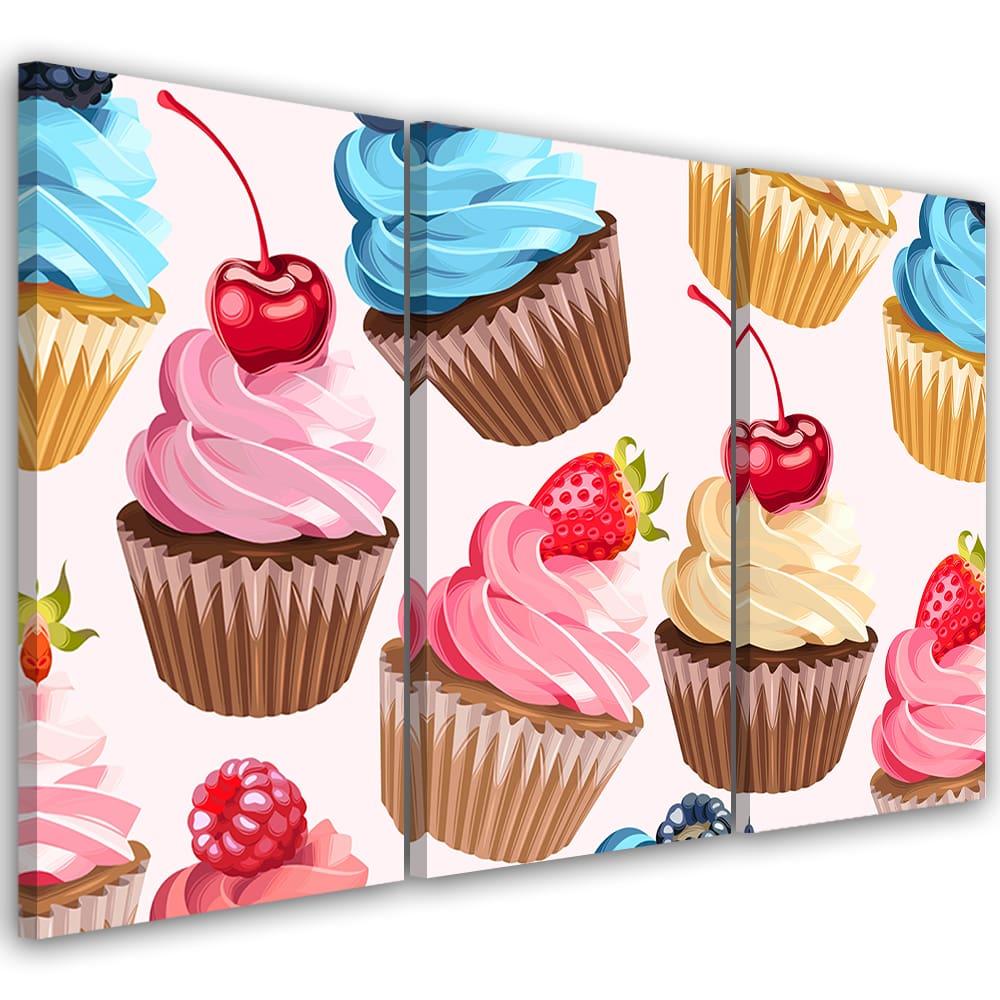 3-delt lærredsprint Candy Cupcakes