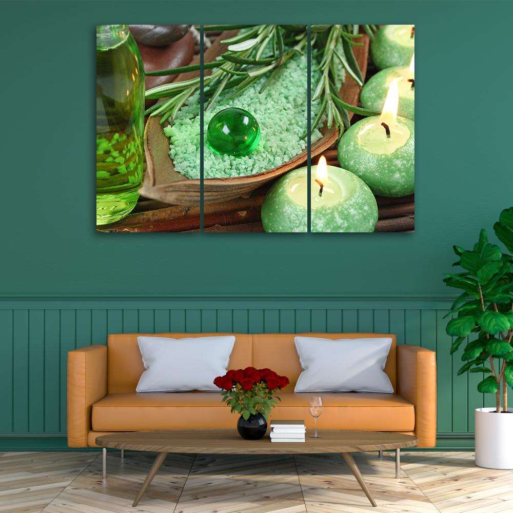 3-delige canvas print Green Candle Zen Spa