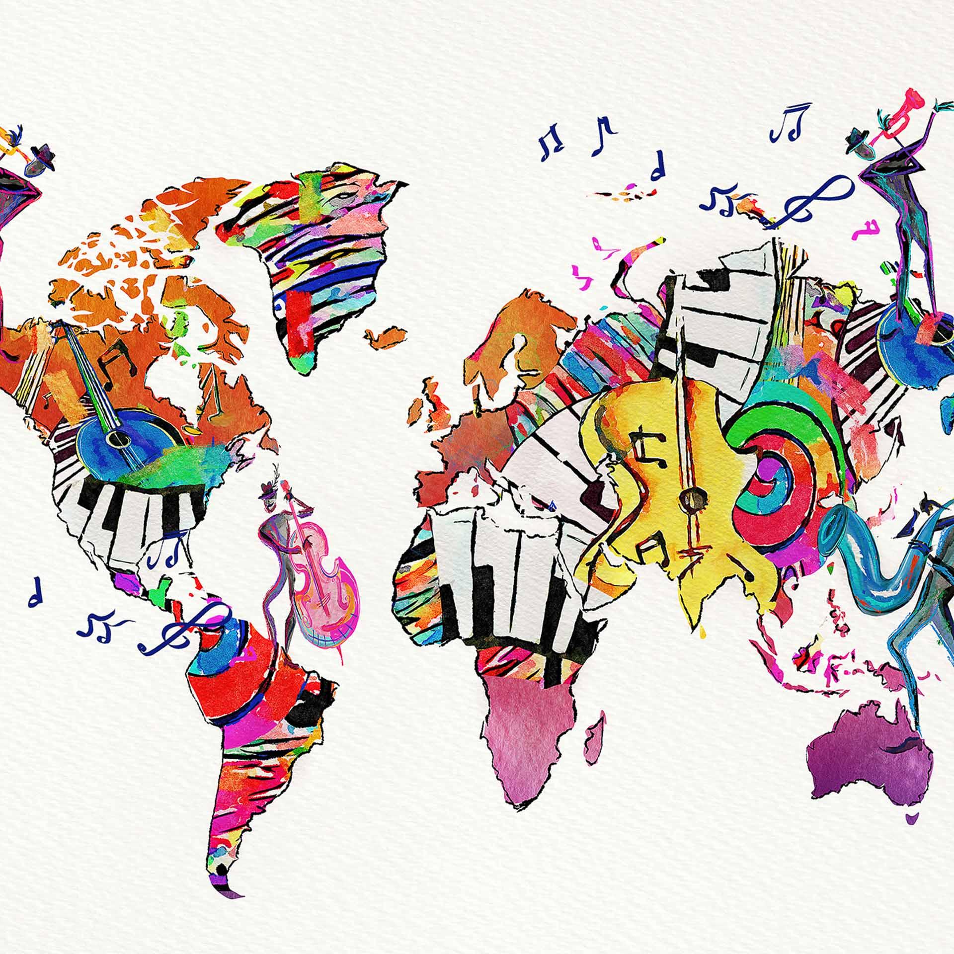 behang WorldOfMusic in crème oranje - vliesbehang Designwalls 2 - 2,55 x 3,5 m