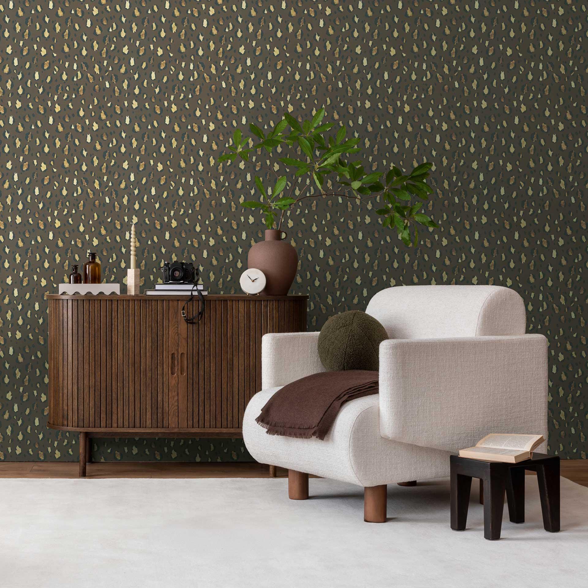 Leopard tapet mørkebrun beige sort - dyreprint - Ikke-vævet tapet moderne