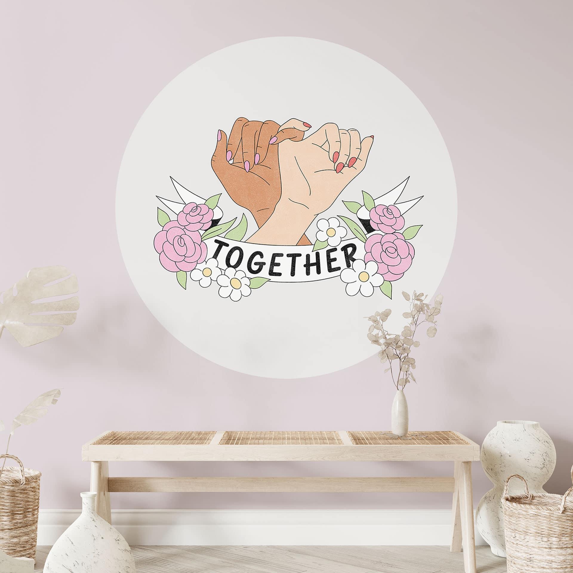 Together Sisterhood Floral Hands Wallsticker - Rund