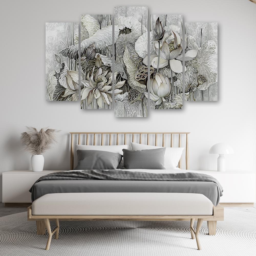 5 stykke lærredstryk, Saint Lotus-blomster